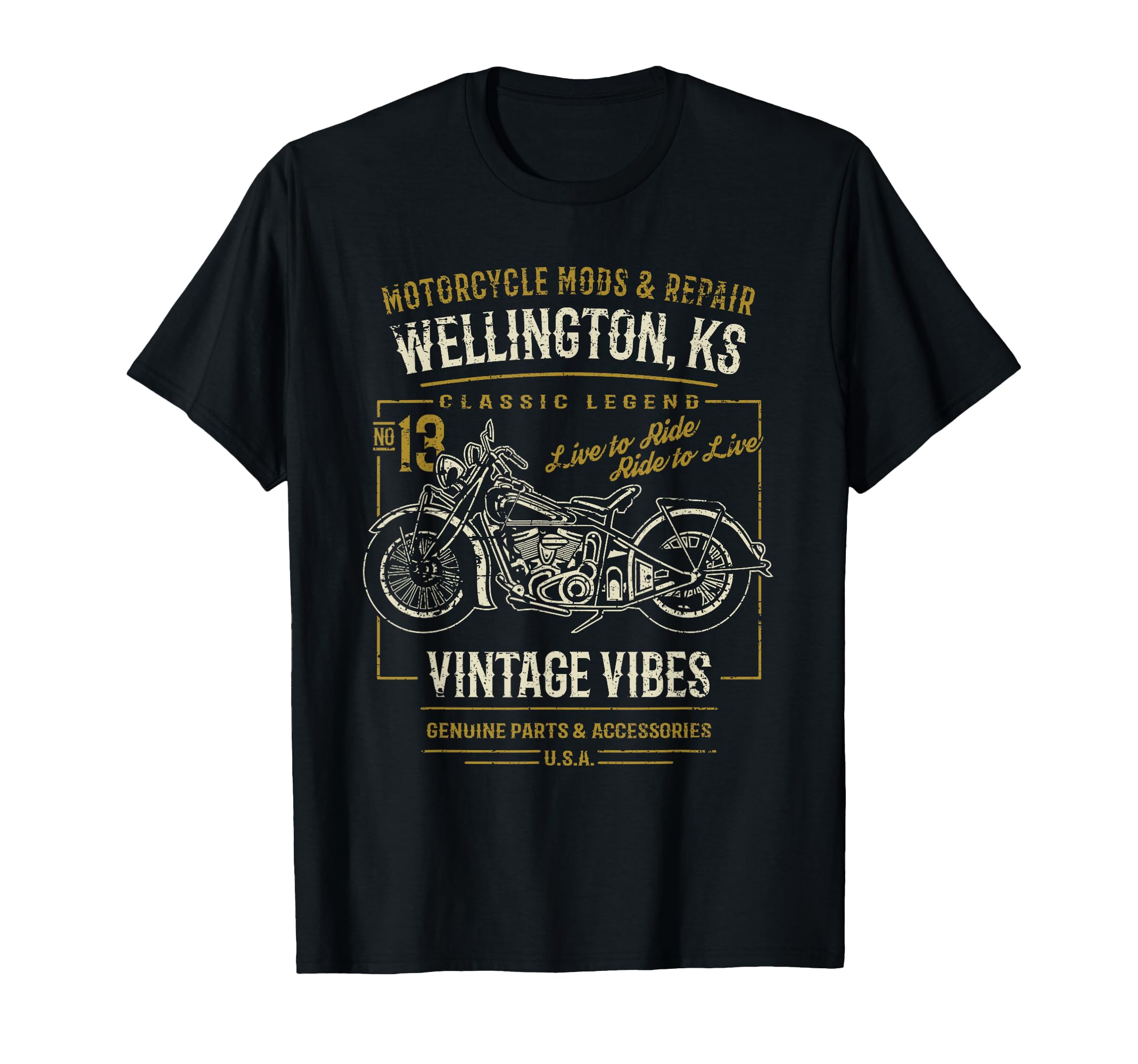 Wellington Ks Usa Motorcycle Distressed T-Shirt - Graphic Print Unisex - T-Shirt, Sweatshirt, Hoodie