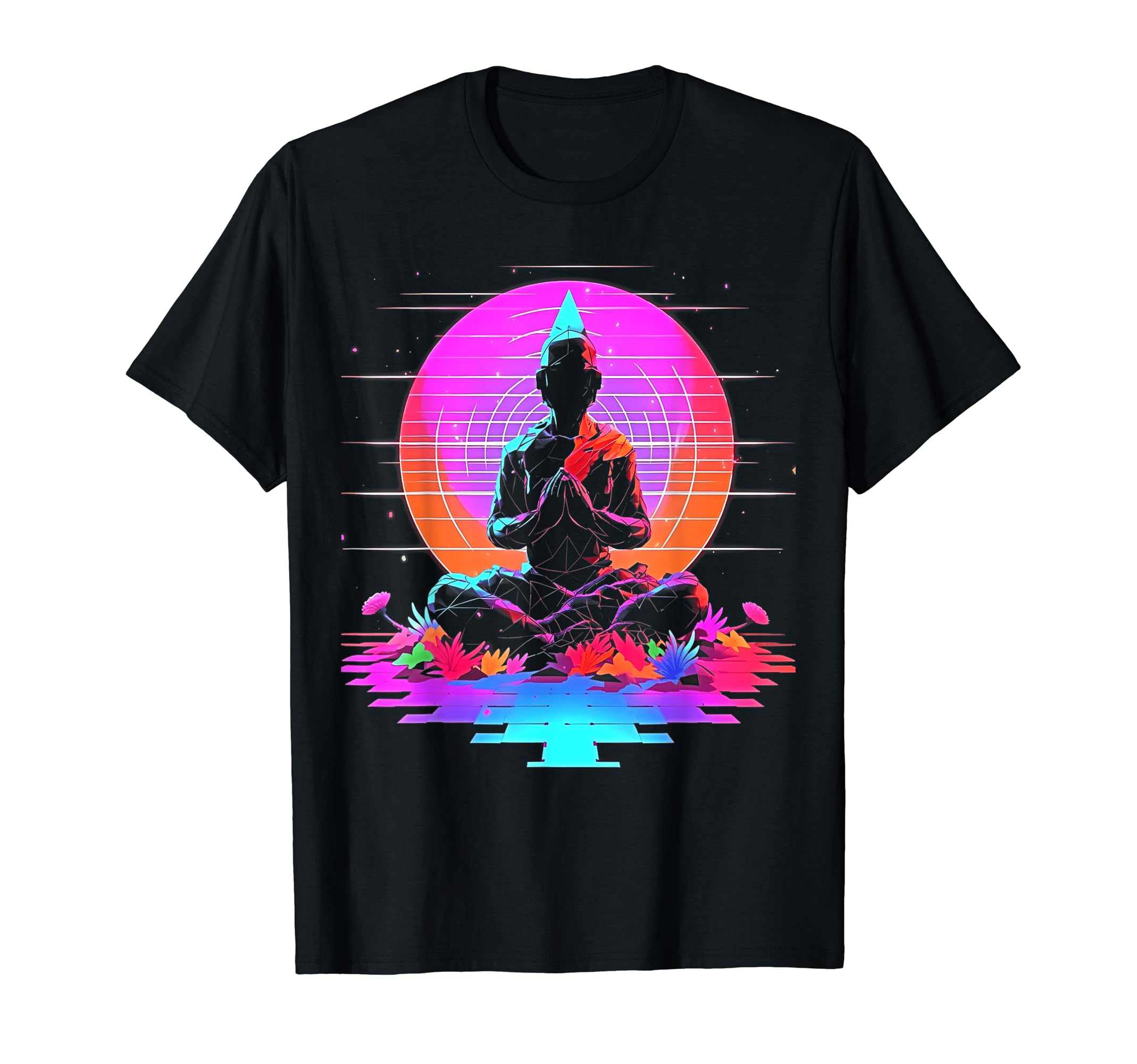 Synthwave Alien Buddha Cyberpunk 80S T-Shirt - Novelty Apparel for Adults - T-Shirt, Sweatshirt, Hoodie