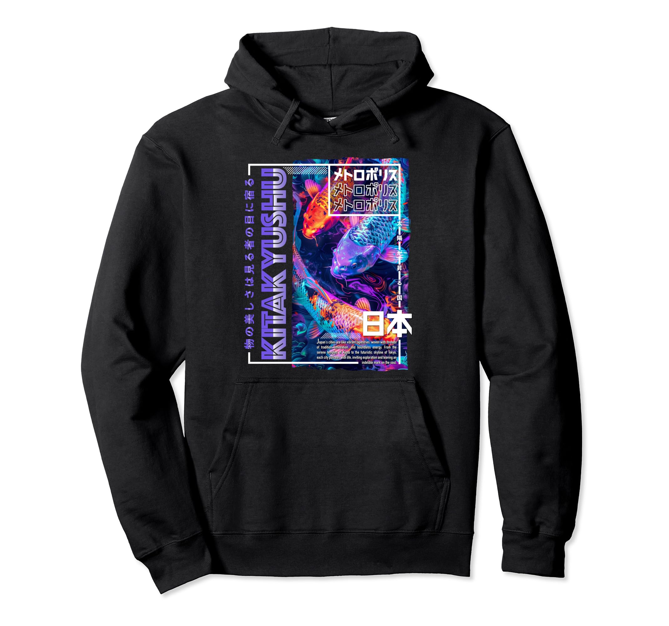 Kitakyushu City 80S Synthwave Koi Hoodie - Custom Art Print for Adults - T-Shirt, Sweatshirt, Hoodie