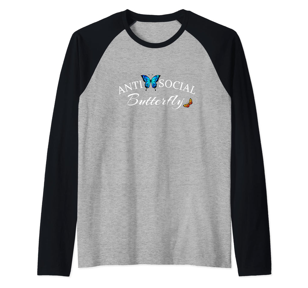 Anti Social Butterfly Raglan Baseball Hoodie - Custom Art Print Men Women - T-Shirt, Sweatshirt, Hoodie