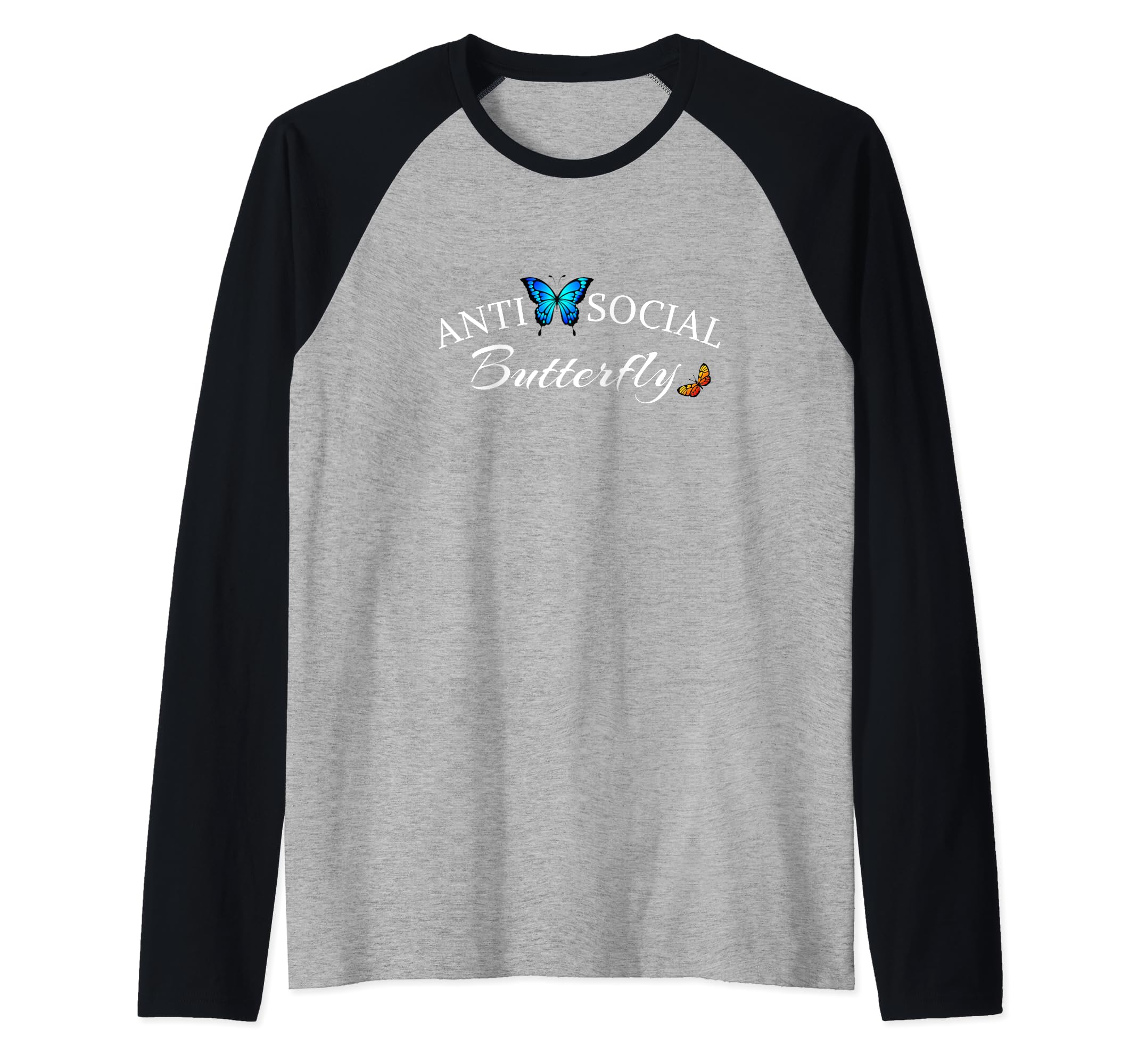 Anti Social Butterfly Raglan Baseball Hoodie - Custom Art Print Men Women - T-Shirt, Sweatshirt, Hoodie