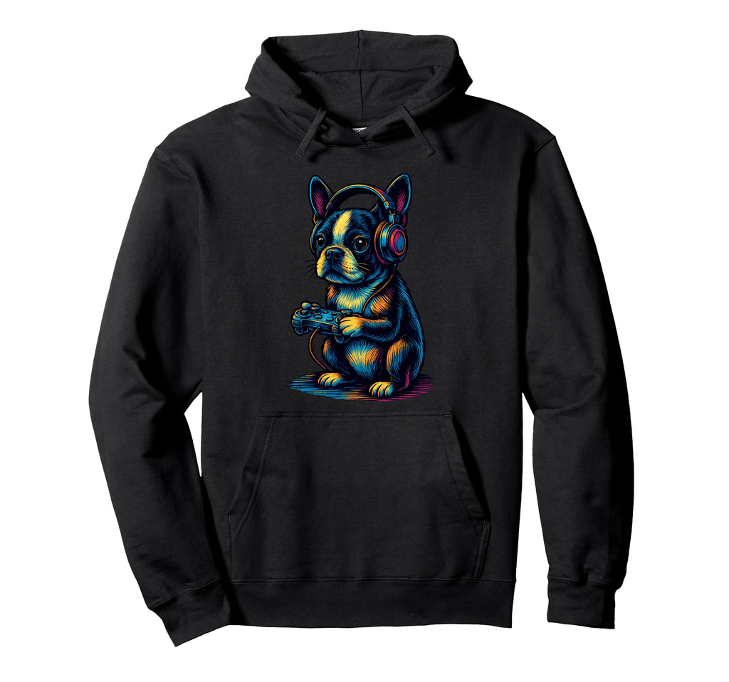 Boston Terrier Gamer Gaming Dog Lover Hoodie - Aesthetic Graphic Men Women - T-Shirt, Sweatshirt, Hoodie