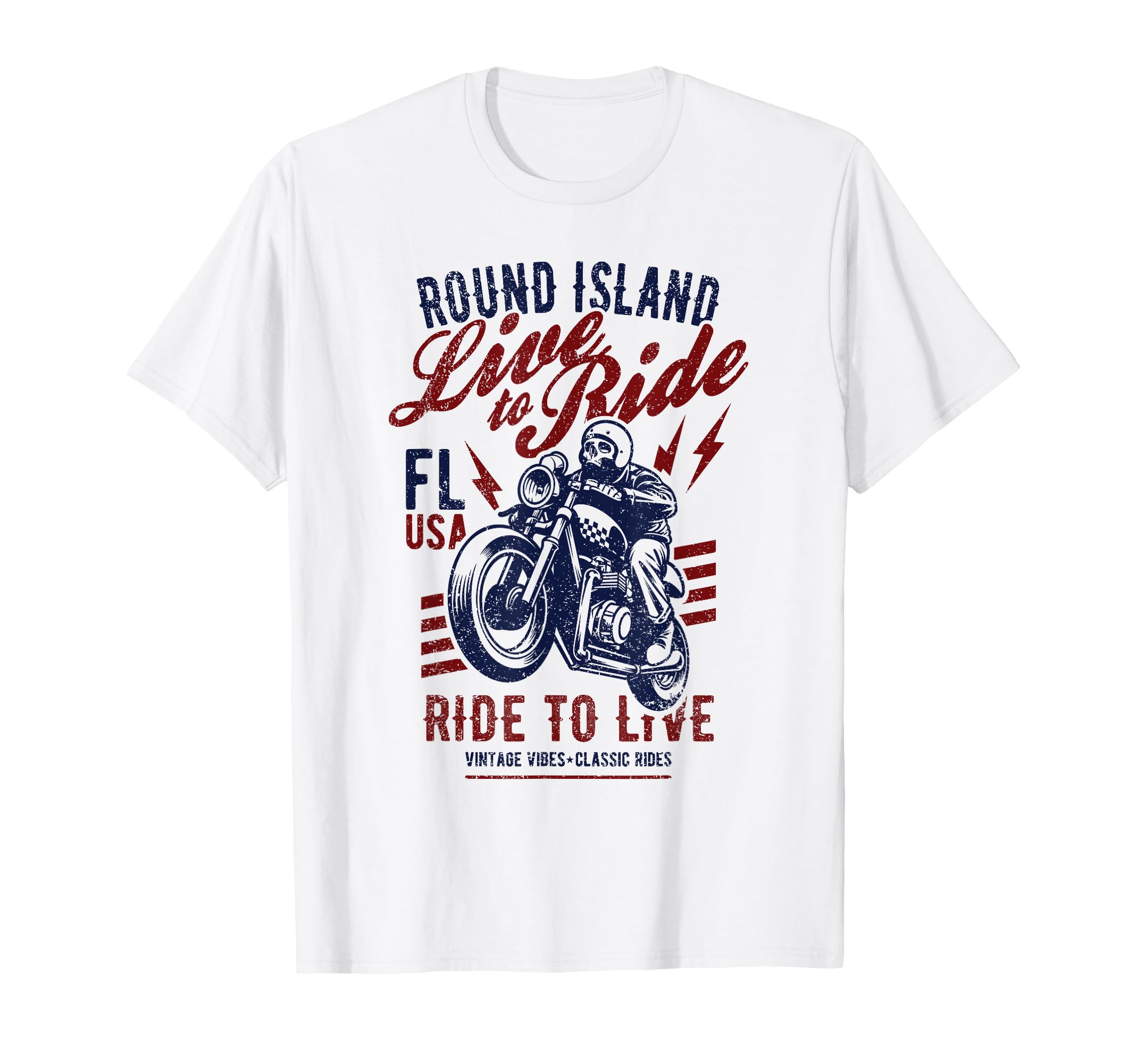 Round Island Florida Motorcycle T-Shirt - Minimalist Print for Adults - T-Shirt, Sweatshirt, Hoodie
