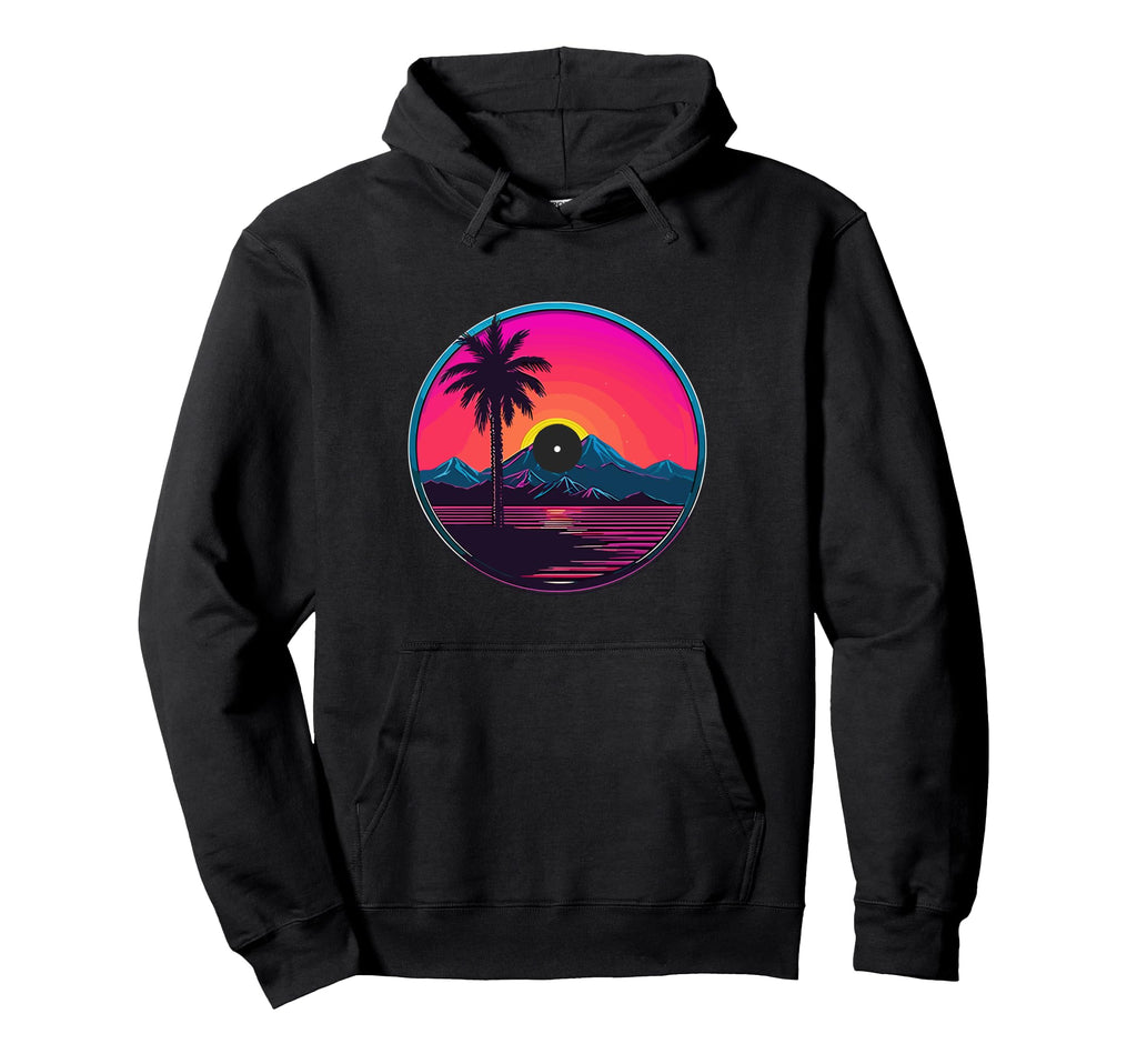 Palm Tree Vinyl Record Vaporwave Music Hoodie - Custom Art Print Unisex - T-Shirt, Sweatshirt, Hoodie