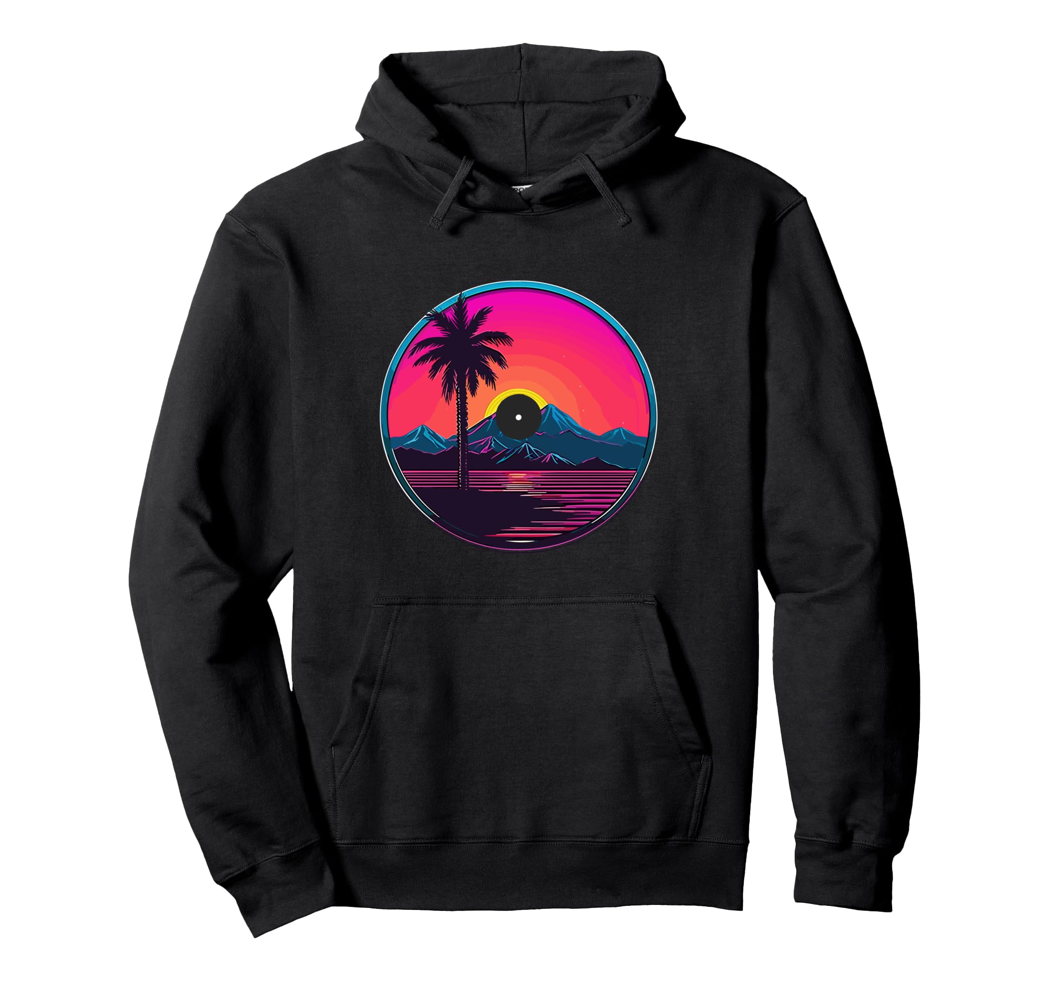Palm Tree Vinyl Record Vaporwave Music Hoodie - Custom Art Print Unisex - T-Shirt, Sweatshirt, Hoodie