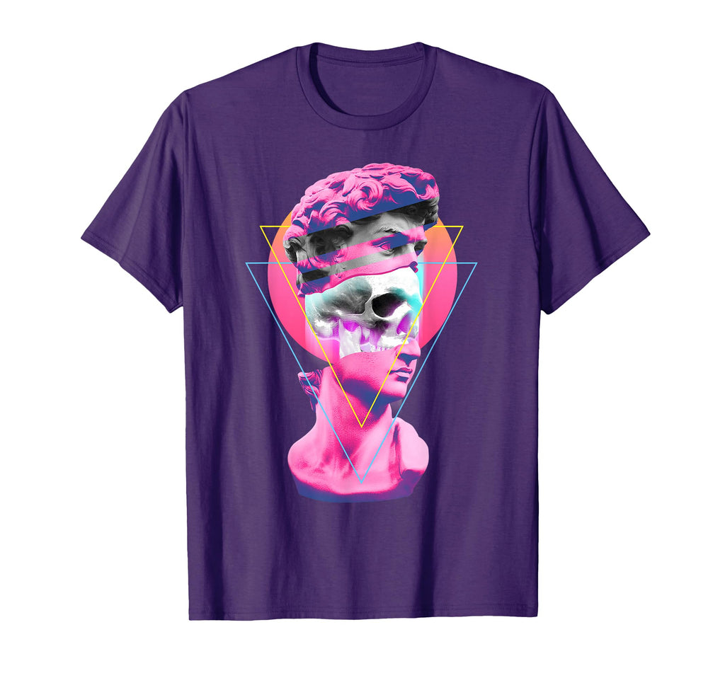 Vaporwave Statue David Bust Skull 80S T-Shirt - Novelty Apparel for Adults - T-Shirt, Sweatshirt, Hoodie