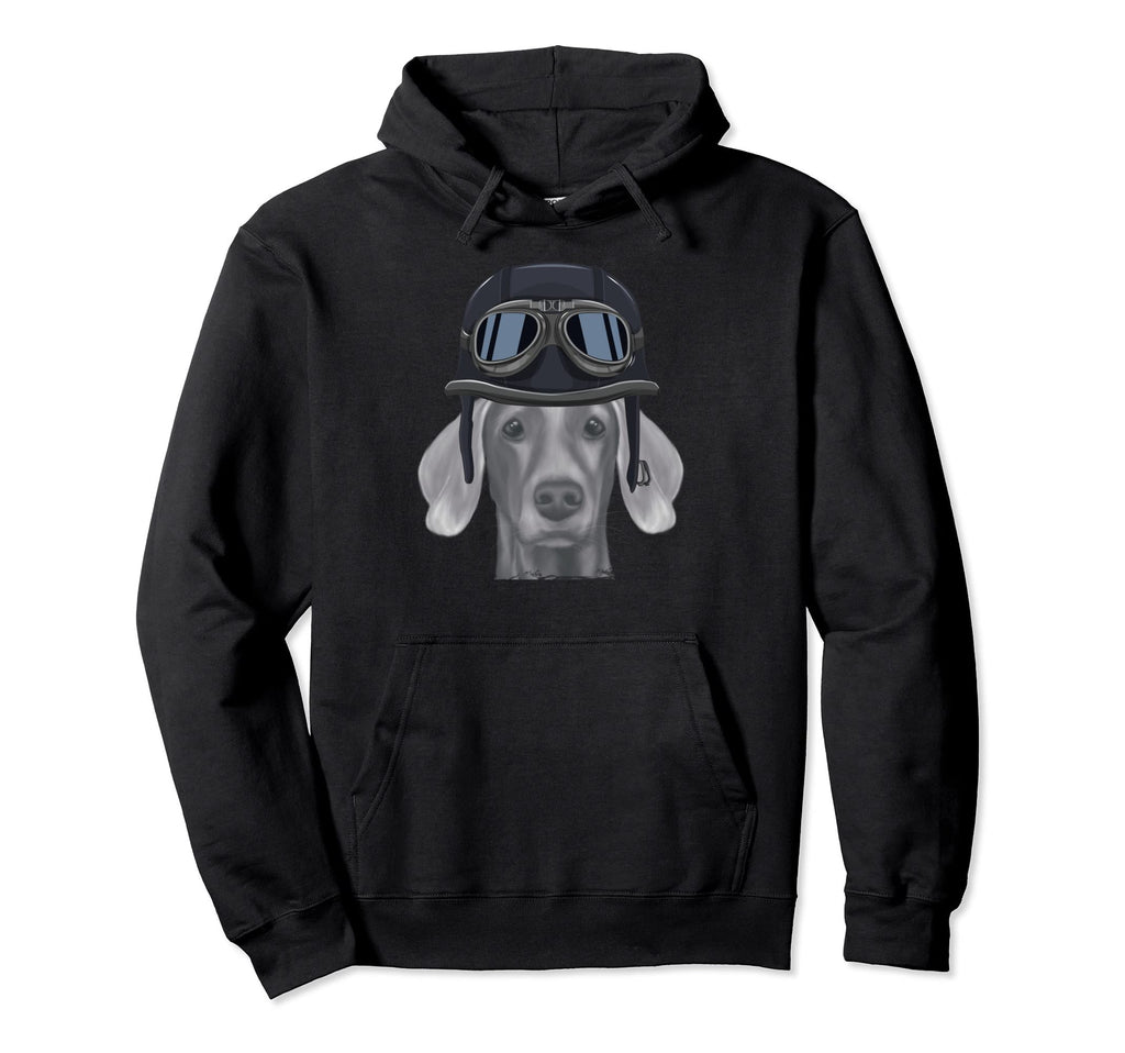 Weimaraner Wearing Motorcycle Helmet Hoodie - Streetwear Style Men Women - T-Shirt, Sweatshirt, Hoodie