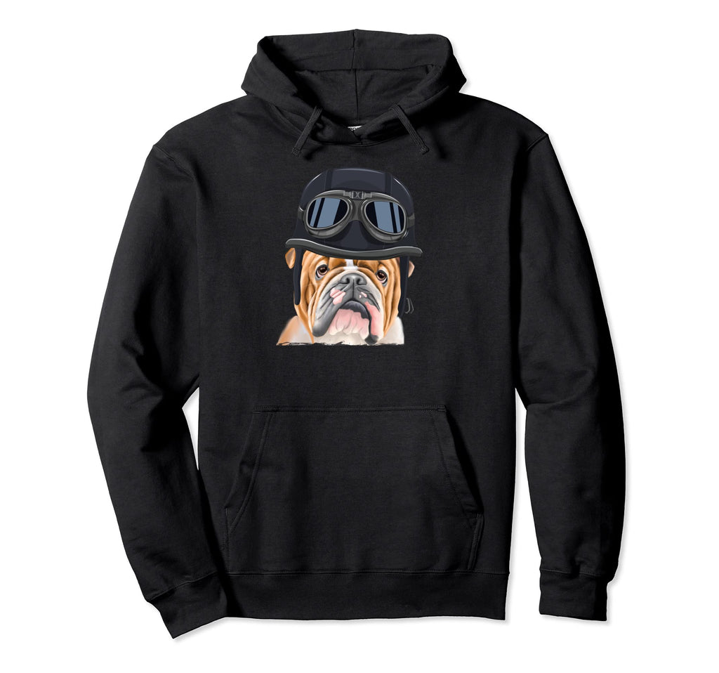 Funny Motorcycle Helmet Bulldog Hoodie - Fun Novelty Design Men Women - T-Shirt, Sweatshirt, Hoodie