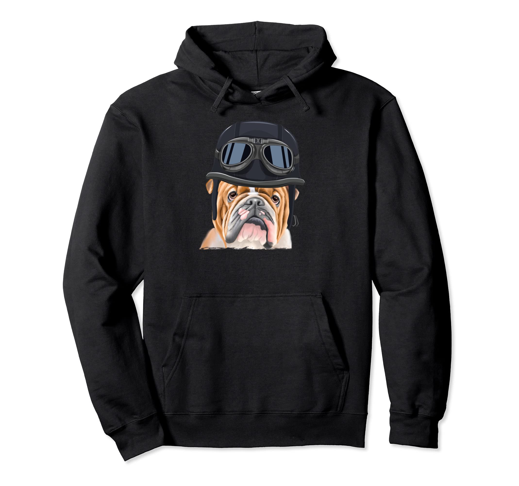Funny Motorcycle Helmet Bulldog Hoodie - Fun Novelty Design Men Women - T-Shirt, Sweatshirt, Hoodie