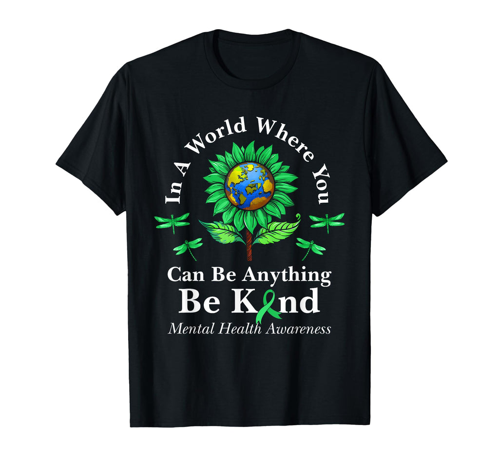 Be Kind Green Ribbon Sunflower Mental T-Shirt - Unique Graphic Unisex - T-Shirt, Sweatshirt, Hoodie