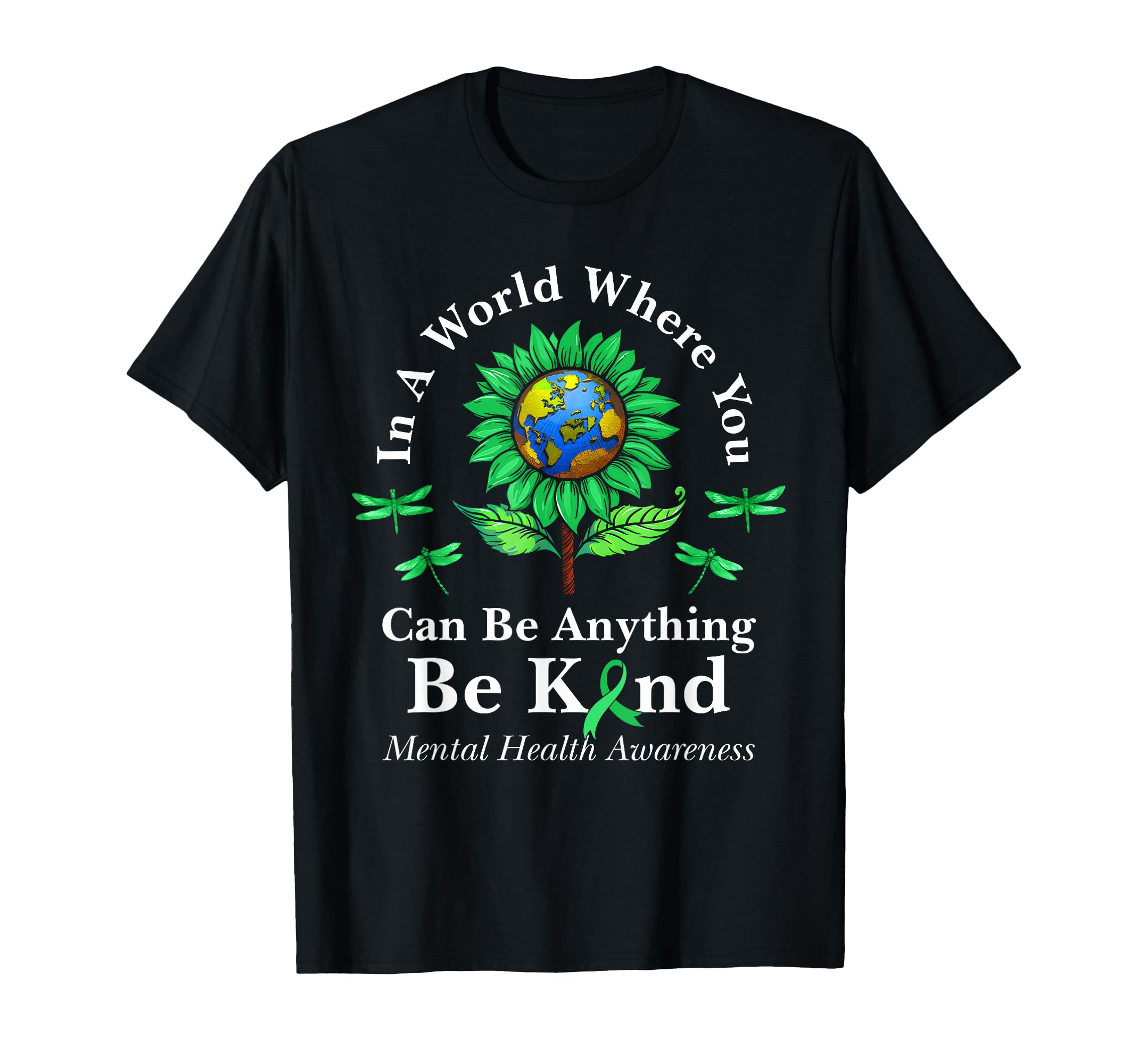 Be Kind Green Ribbon Sunflower Mental T-Shirt - Unique Graphic Unisex - T-Shirt, Sweatshirt, Hoodie