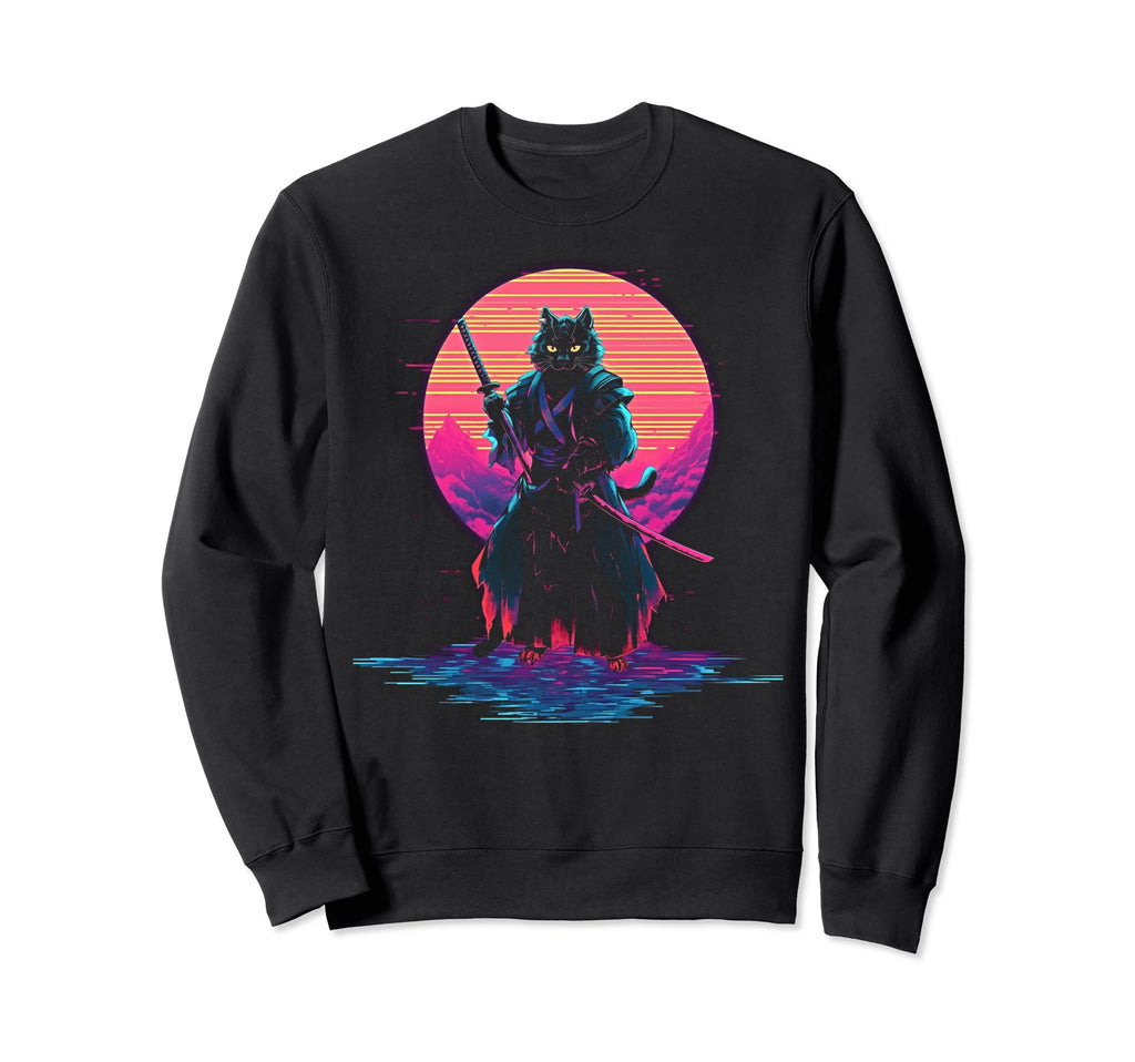 Synthwave Cat Samurai Mediation Sweatshirt - Streetwear Style Men Women - T-Shirt, Sweatshirt, Hoodie