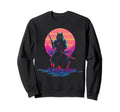 Synthwave Cat Samurai Mediation Sweatshirt - Streetwear Style Men Women - T-Shirt, Sweatshirt, Hoodie