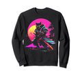 Synthwave Cat Samurai Mediation Sweatshirt - Graphic Print Men Women - T-Shirt, Sweatshirt, Hoodie