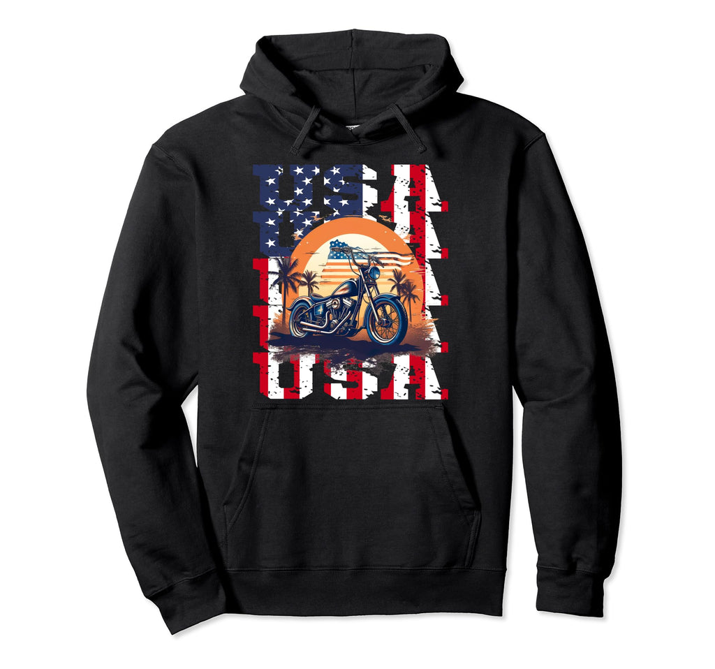 American Flag Motorcycle Patriotic Bike Hoodie - Streetwear Style Unisex - T-Shirt, Sweatshirt, Hoodie