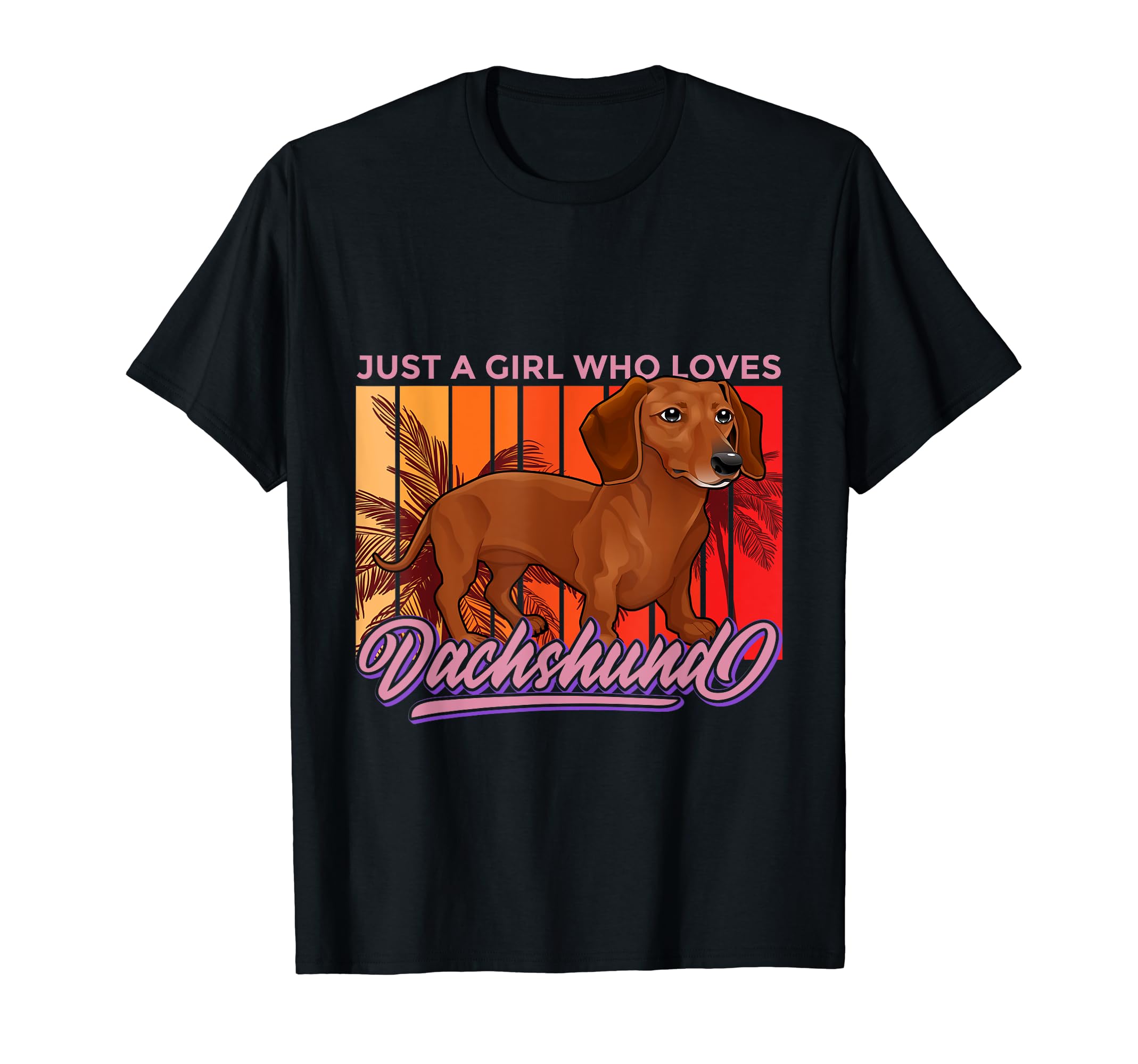 Sunset Palm Tree Dachshund Long Body T-Shirt - Fun Novelty Design Unisex - T-Shirt, Sweatshirt, Hoodie