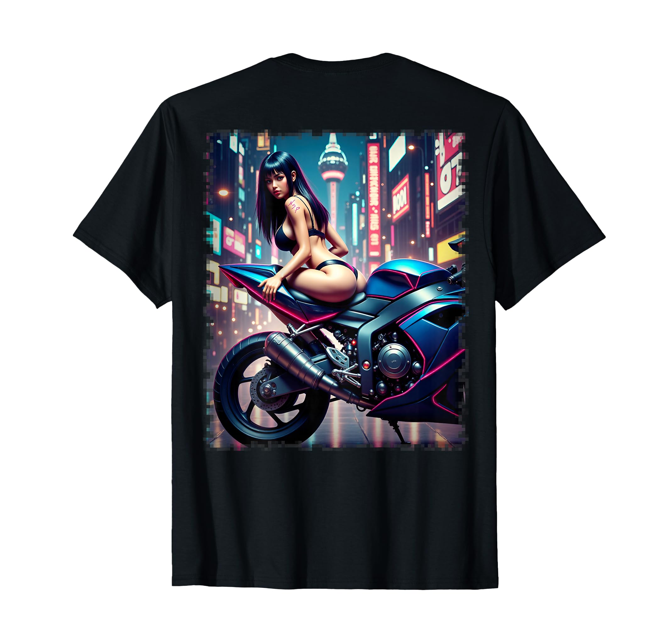 Pinup Sexy Motorcycle Back T-Shirt - Custom Art Print Unisex - T-Shirt, Sweatshirt, Hoodie