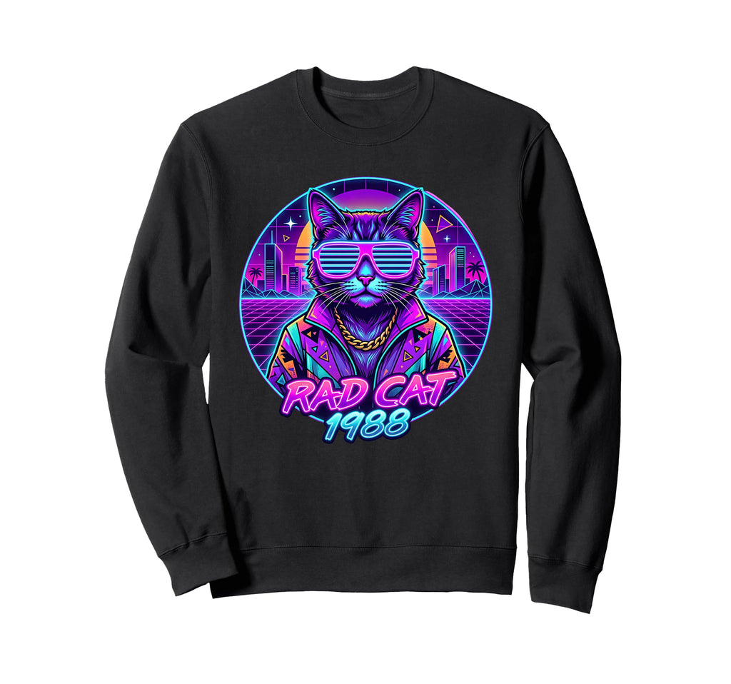 Synthwave Kitten 80S Cat Lover Sweatshirt - Unique Graphic Unisex - T-Shirt, Sweatshirt, Hoodie