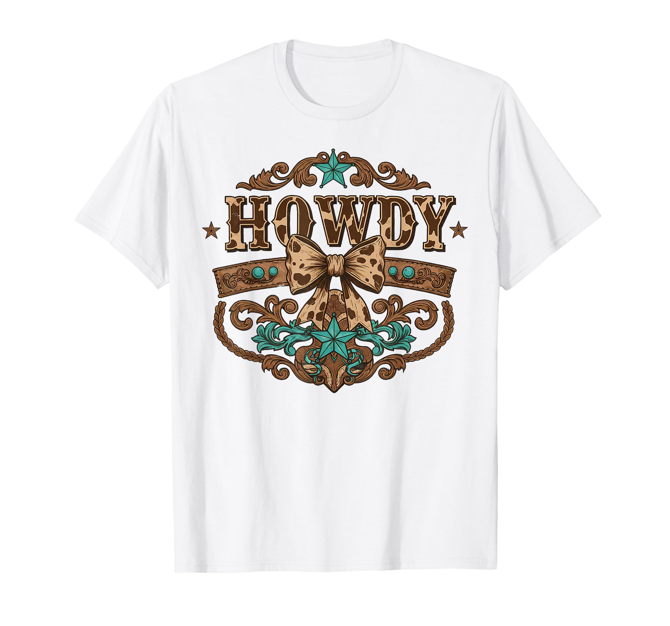 Turquoise Cowhide Howdy Cowgirl Bow T-Shirt - Streetwear Style Unisex - T-Shirt, Sweatshirt, Hoodie