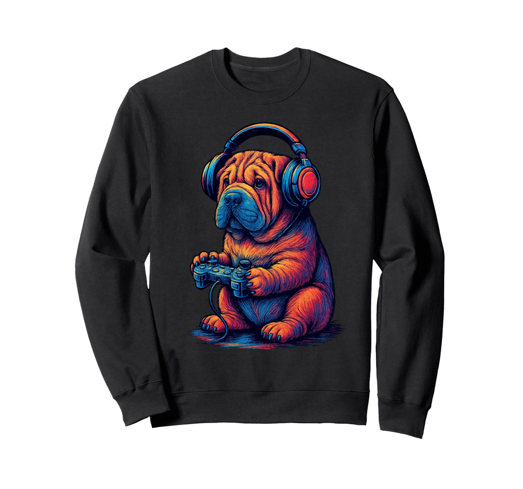 Shar Pei Gamer Gaming Dog Lover Sweatshirt - Unique Graphic Men Women - T-Shirt, Sweatshirt, Hoodie