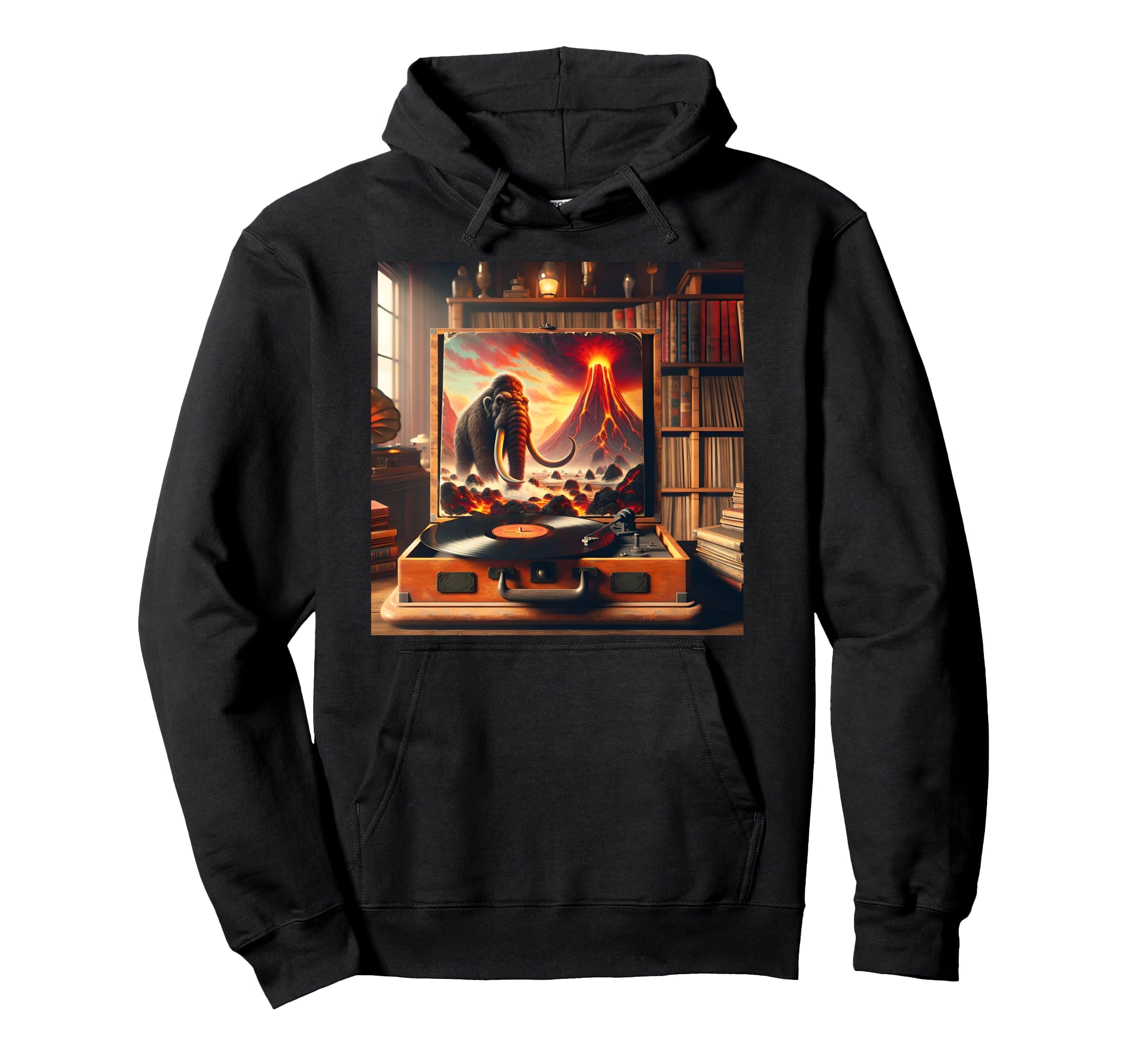 Fantasy Mammoth Vinyl Player Hoodie - Custom Art Print Men Women - T-Shirt, Sweatshirt, Hoodie