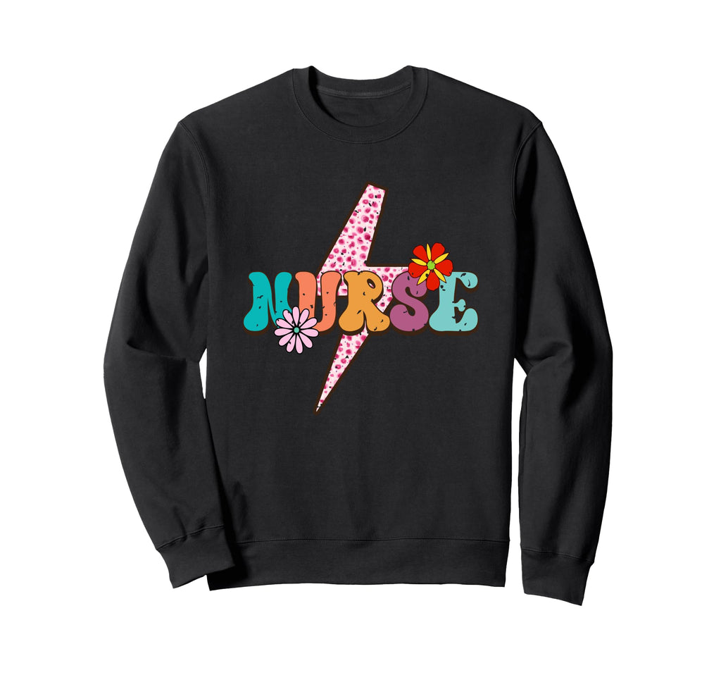 Nurse Colorful Floral Lightning Sweatshirt - Custom Art Print Unisex - T-Shirt, Sweatshirt, Hoodie