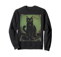 Black Cat Sitting Vinyl Record Player Sweatshirt - Unique Graphic Men Women - T-Shirt, Sweatshirt, Hoodie