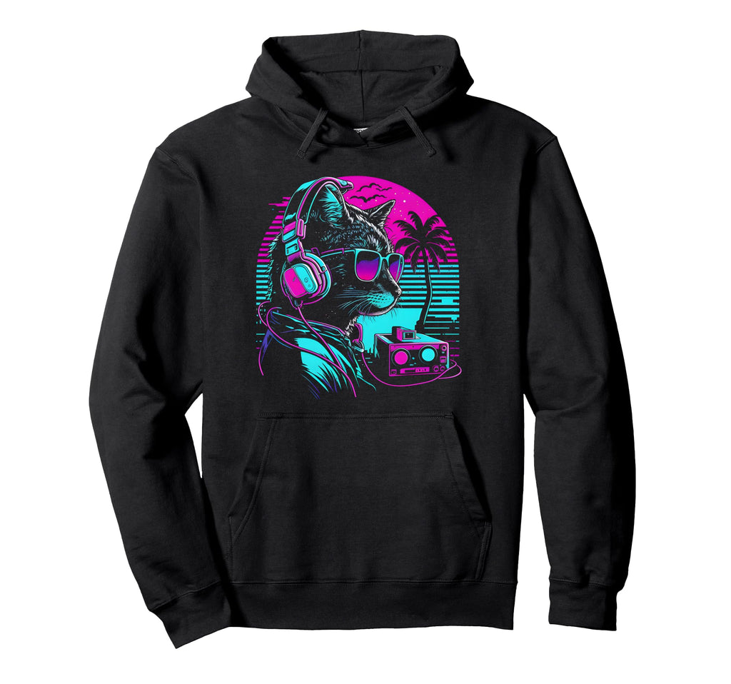 House Dj Cat 80S 90S Kitten Sunset Hoodie - Streetwear Style Unisex - T-Shirt, Sweatshirt, Hoodie