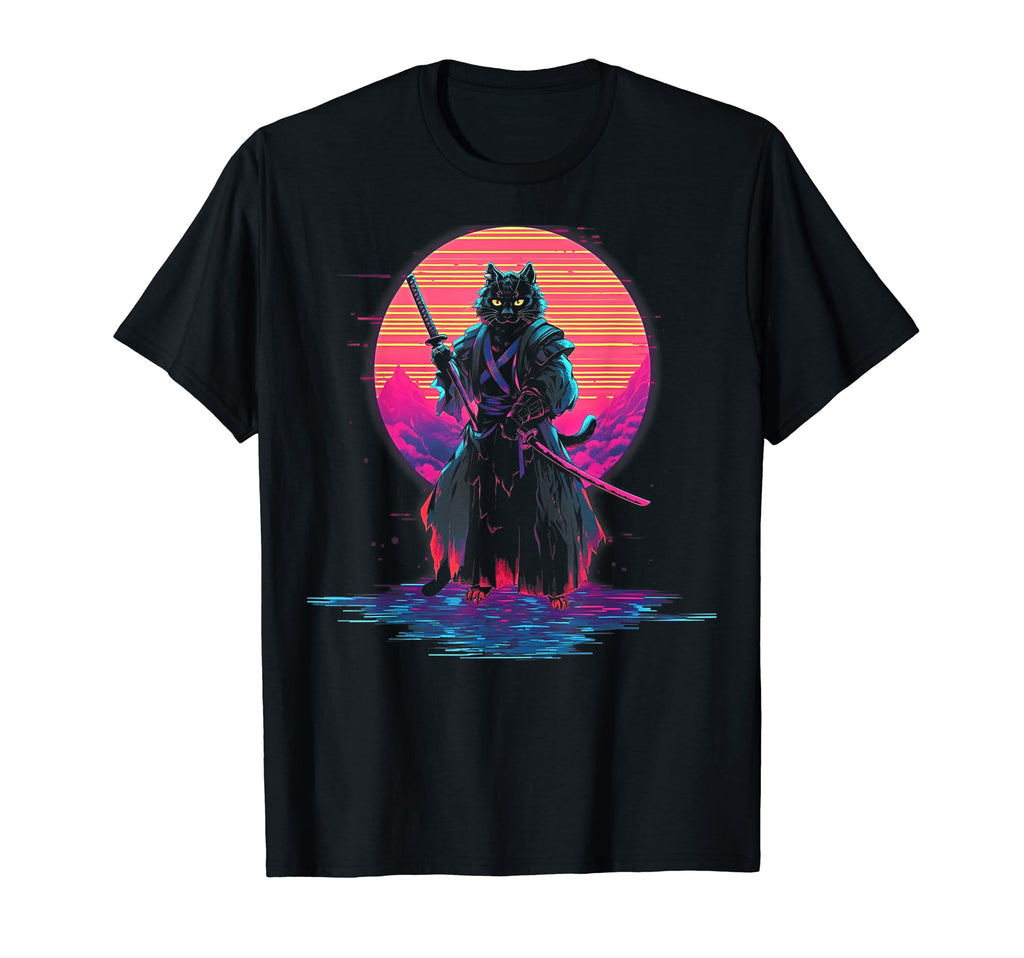 Synthwave Cat Samurai Mediation T-Shirt - Trendy Graphic Men Women - T-Shirt, Sweatshirt, Hoodie