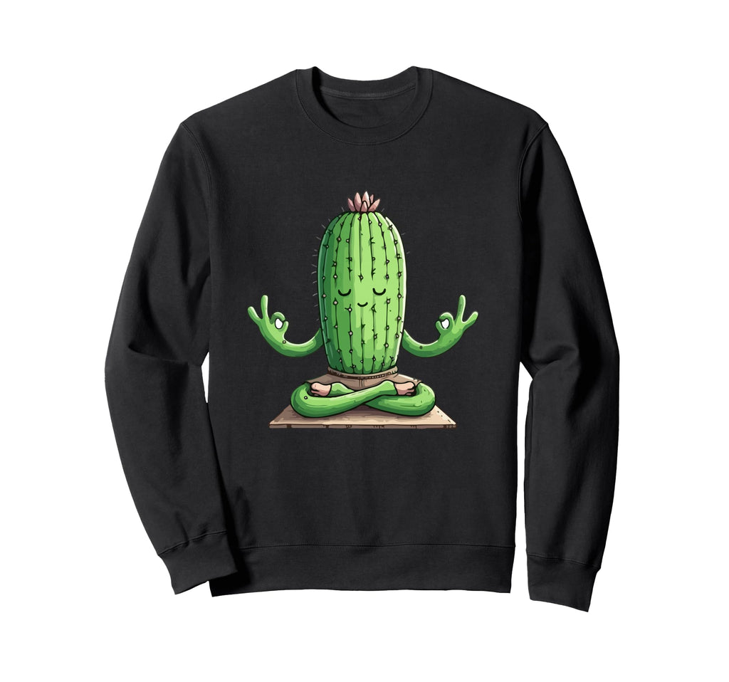 Meditation Cactus Yoga Pose Relaxing Sweatshirt - Trendy Graphic Unisex - T-Shirt, Sweatshirt, Hoodie