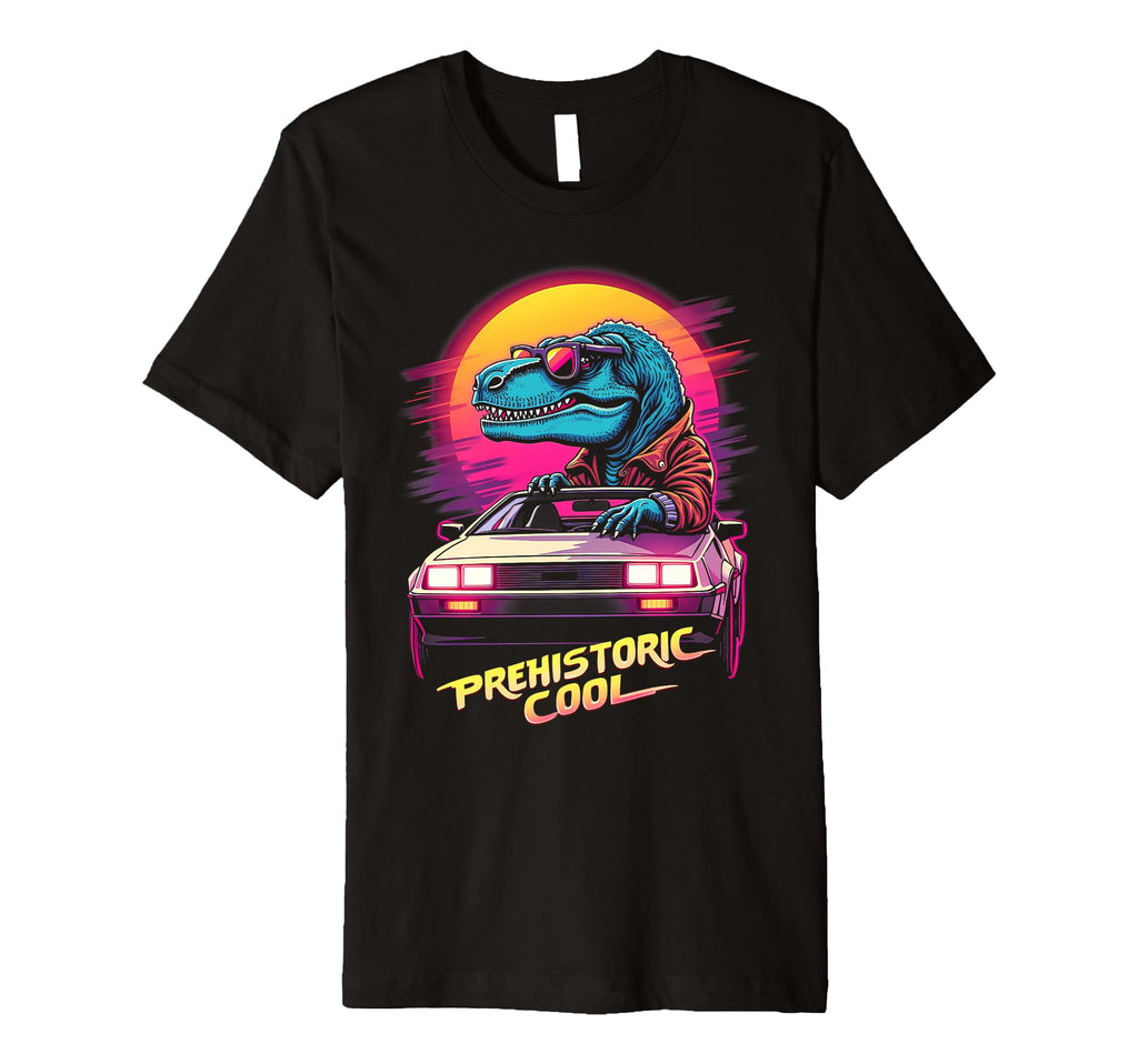 80S Car T Rex Dinosaur Aesthetic T-Shirt - Minimalist Print for Adults - T-Shirt, Sweatshirt, Hoodie