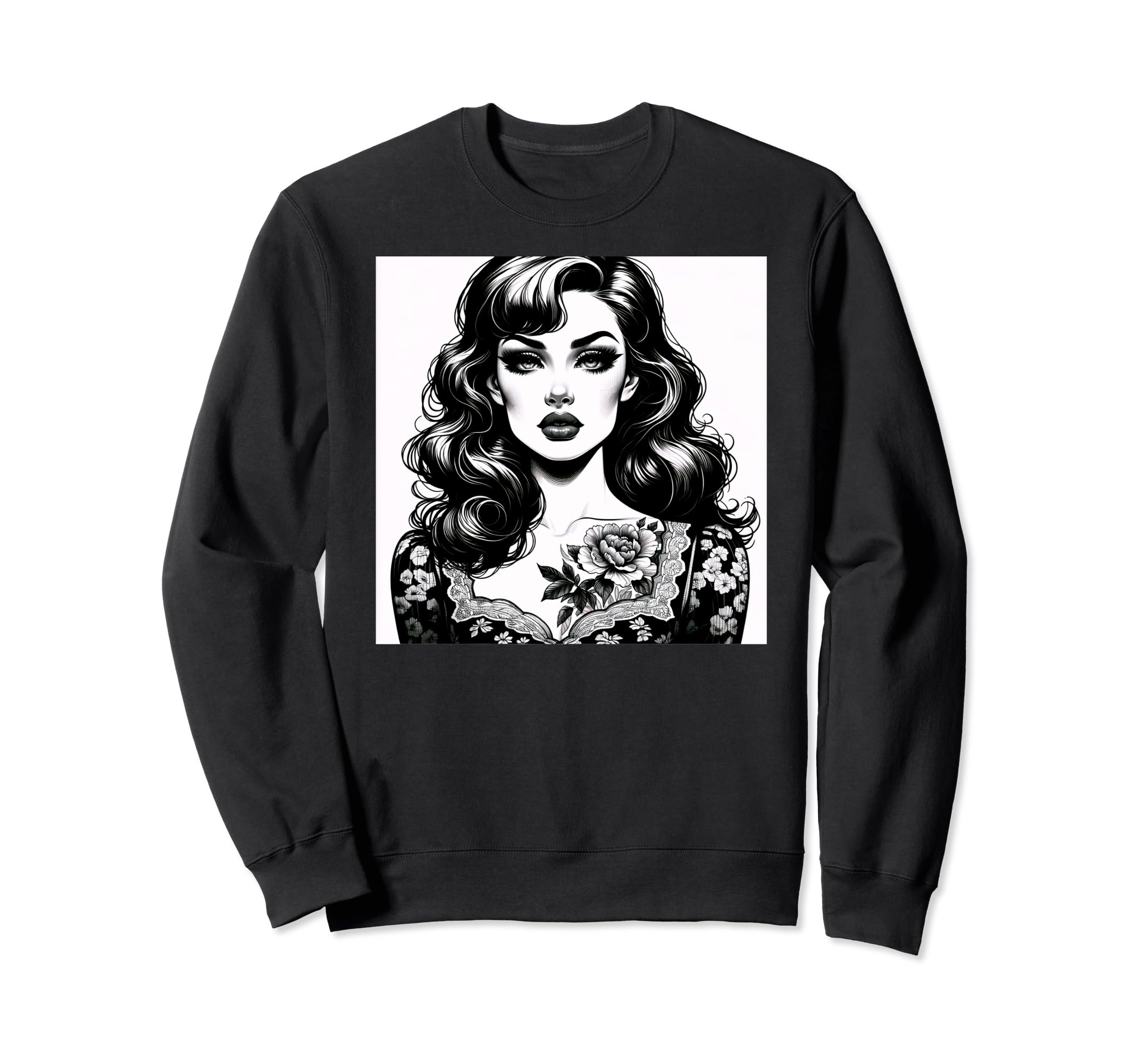 Glamour Black White Illustration Sweatshirt - Custom Art Print for Adults - T-Shirt, Sweatshirt, Hoodie