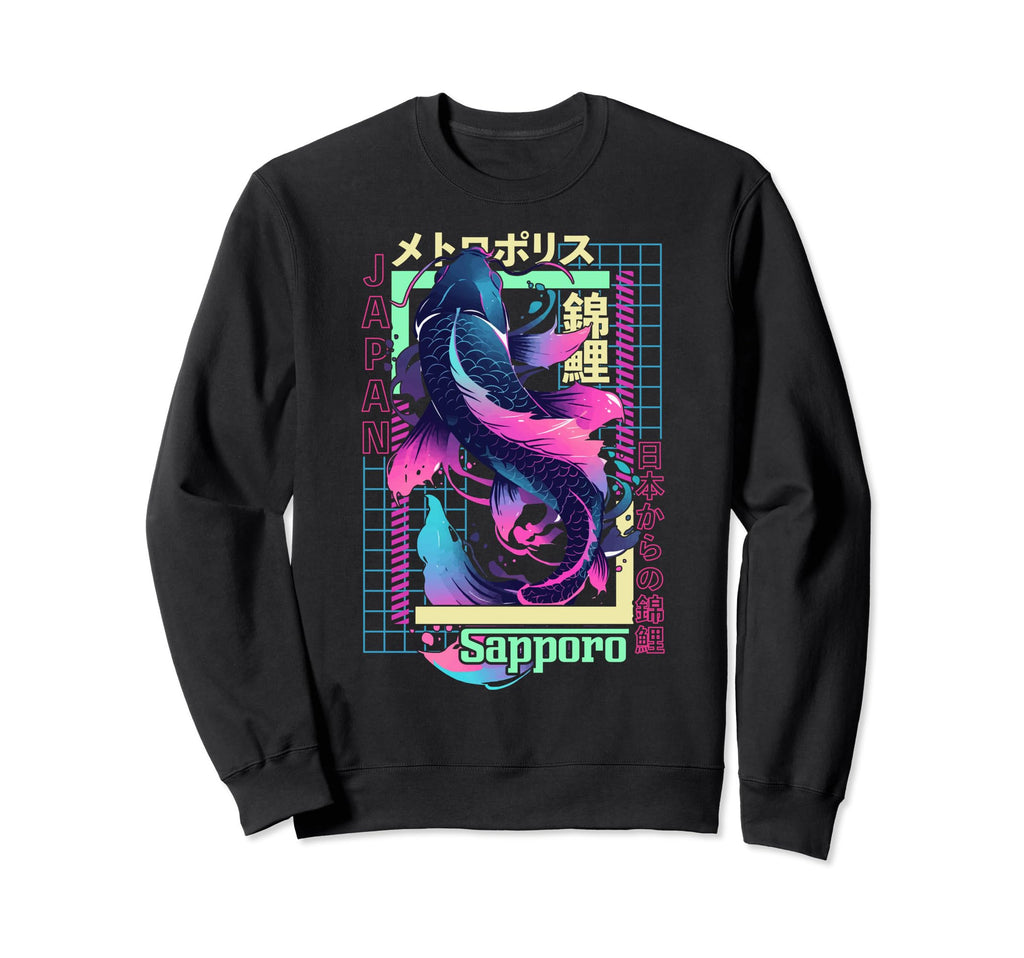 Sapporo City Synthwave 80S Koi Carp Sweatshirt - Trendy Graphic Unisex - T-Shirt, Sweatshirt, Hoodie