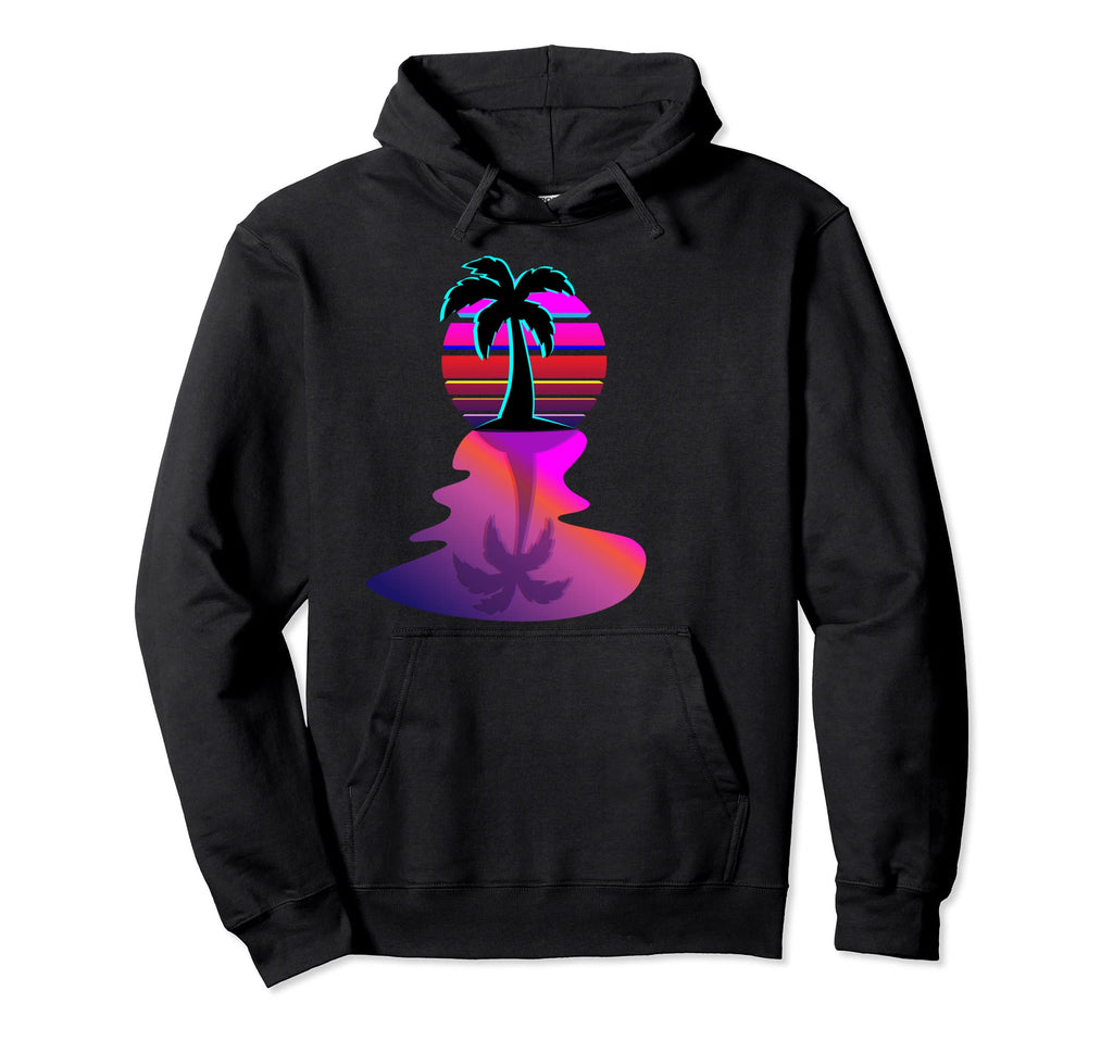 Synthwave 80S Island Palm Tree Aesthetic Hoodie - Graphic Print Men Women - T-Shirt, Sweatshirt, Hoodie