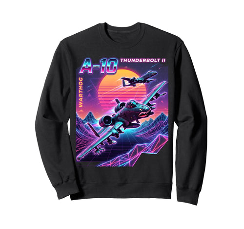 10 Warthog Jet Airplane 80S Synth Sweatshirt - Unique Graphic Men Women - T-Shirt, Sweatshirt, Hoodie
