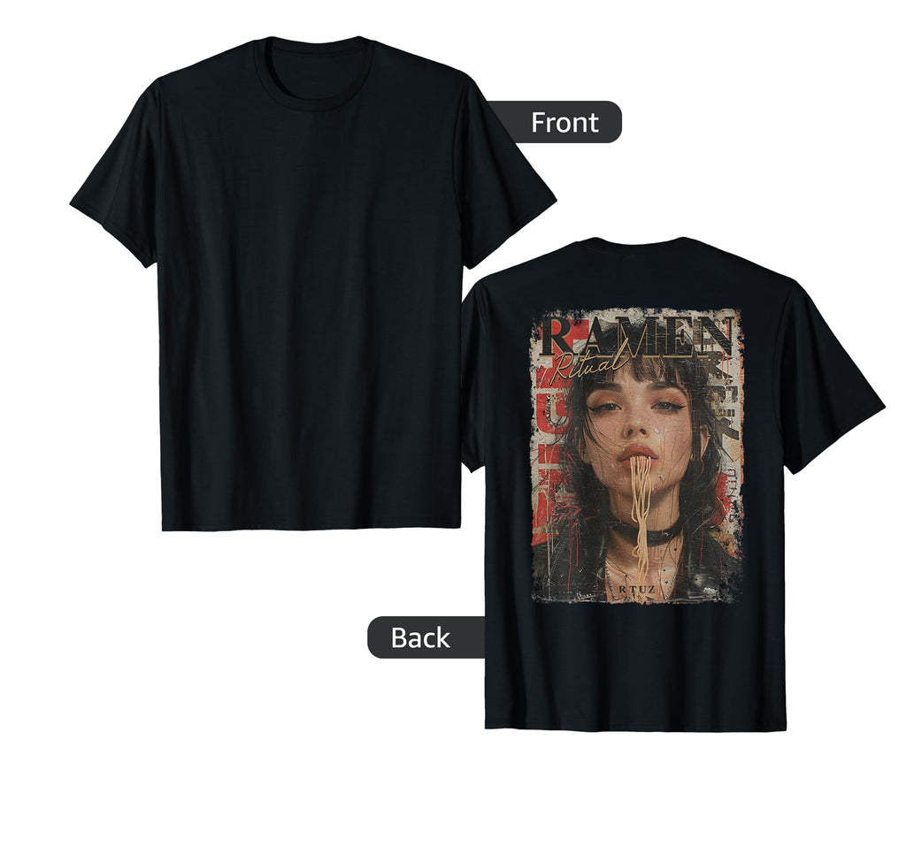 Back Pin Up Ramen Noodle Anime T-Shirt - Fun Novelty Design Men Women - T-Shirt, Sweatshirt, Hoodie