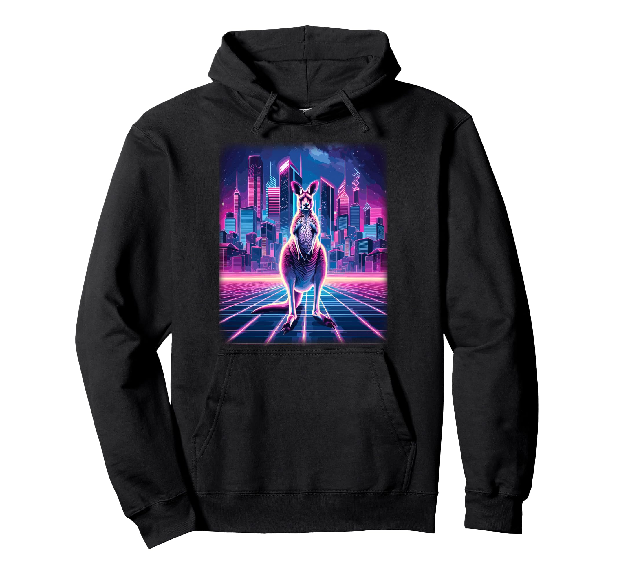 Synthwave Aesthetic Kangaroo Lover Hoodie - Fun Novelty Design Unisex - T-Shirt, Sweatshirt, Hoodie