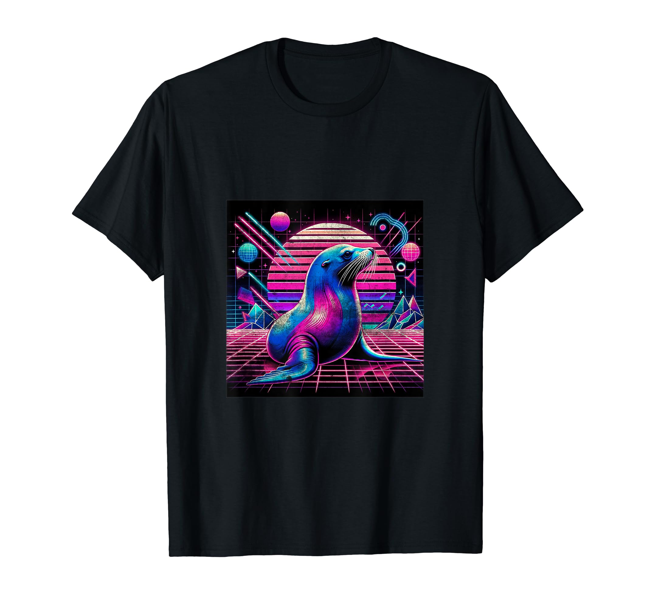 80S Sea Lion Synthwave Ocean Animal T-Shirt - Casual Everyday Wear Unisex - T-Shirt, Sweatshirt, Hoodie