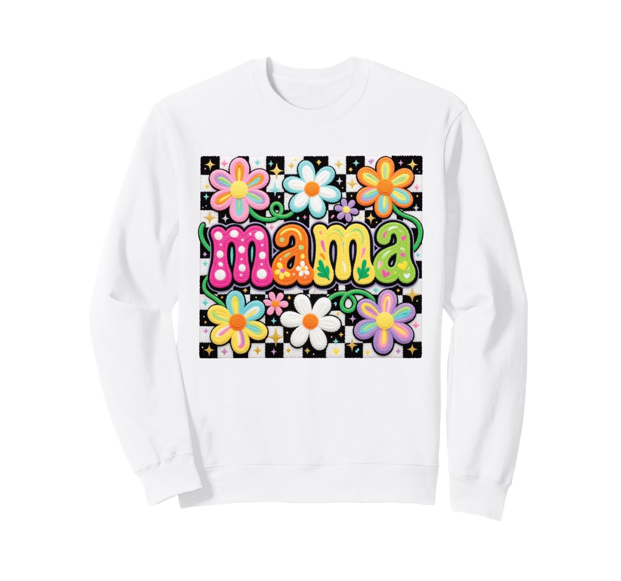 Mama Colorful Floral Checkerboard Sweatshirt - Fun Novelty Design Unisex - T-Shirt, Sweatshirt, Hoodie