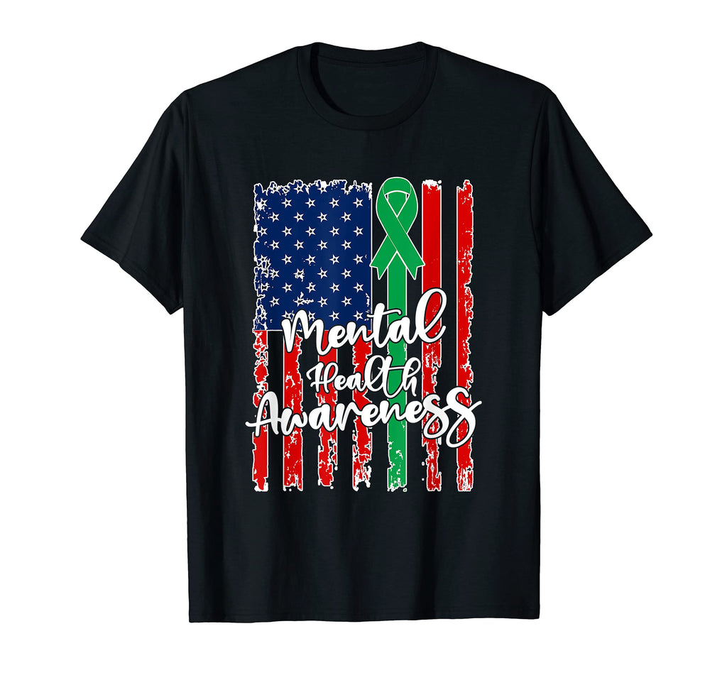 Green Ribbon American Flag Mental T-Shirt - Custom Art Print for Adults - T-Shirt, Sweatshirt, Hoodie