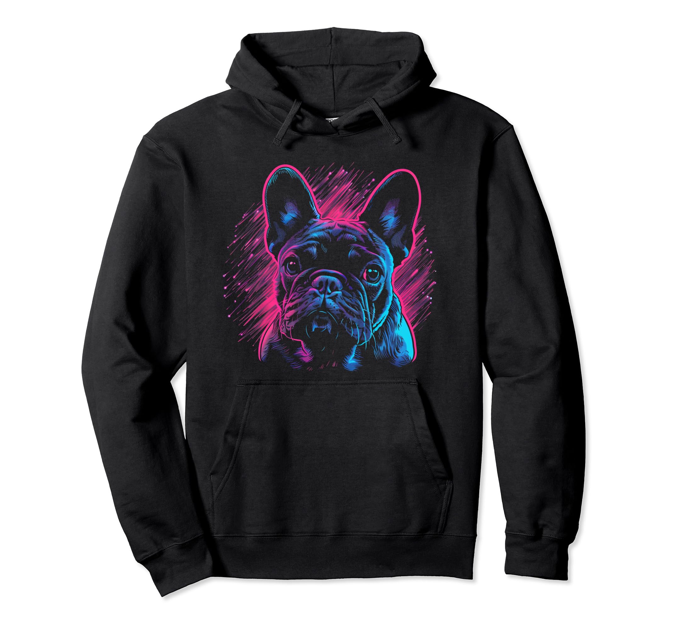 French Bulldog Dog Vaporwave Hoodie - Casual Everyday Wear Men Women - T-Shirt, Sweatshirt, Hoodie