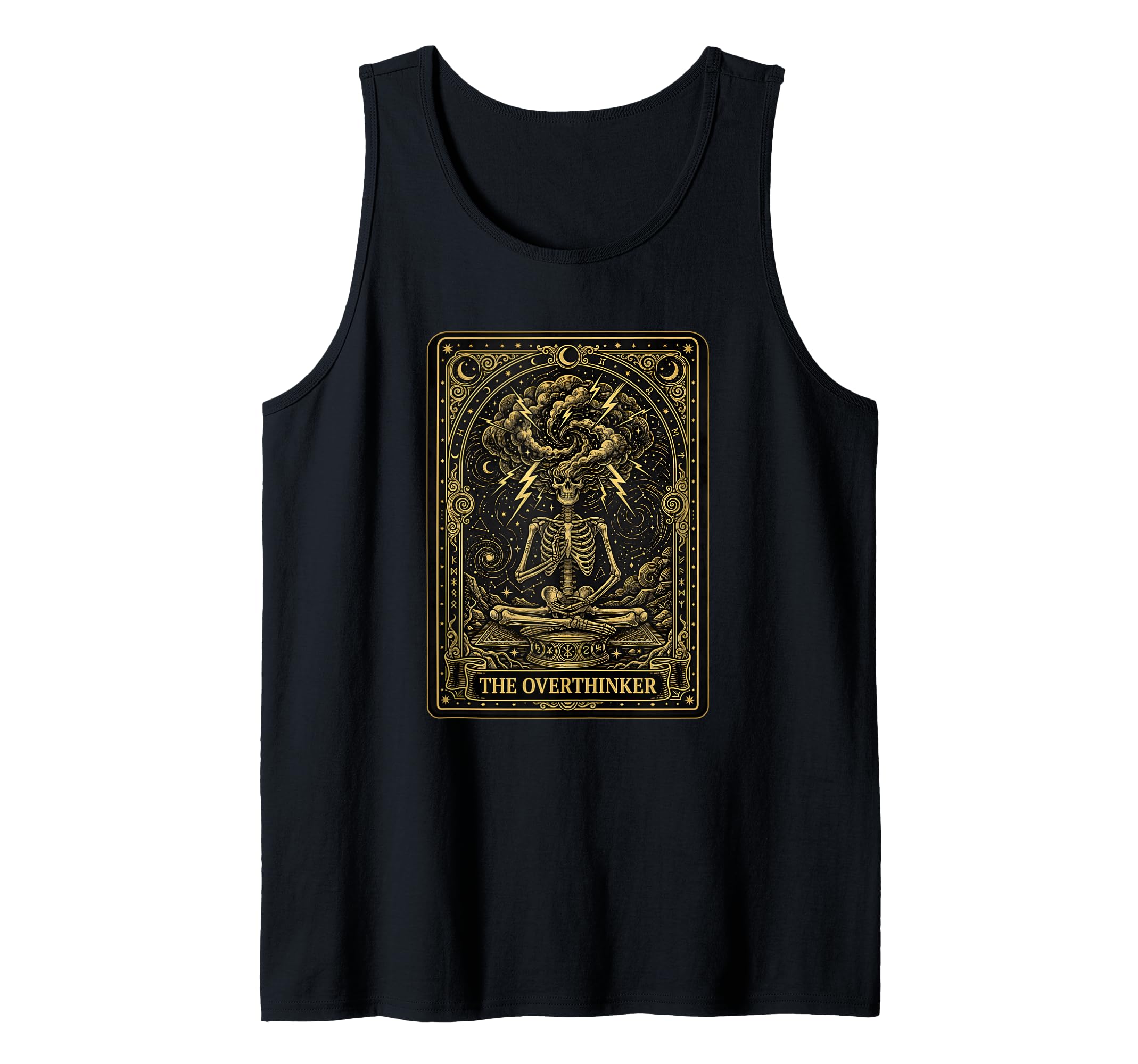 Funny Tarot Card Overthinker Skeleton Hoodie - Aesthetic Graphic Men Women - T-Shirt, Sweatshirt, Hoodie
