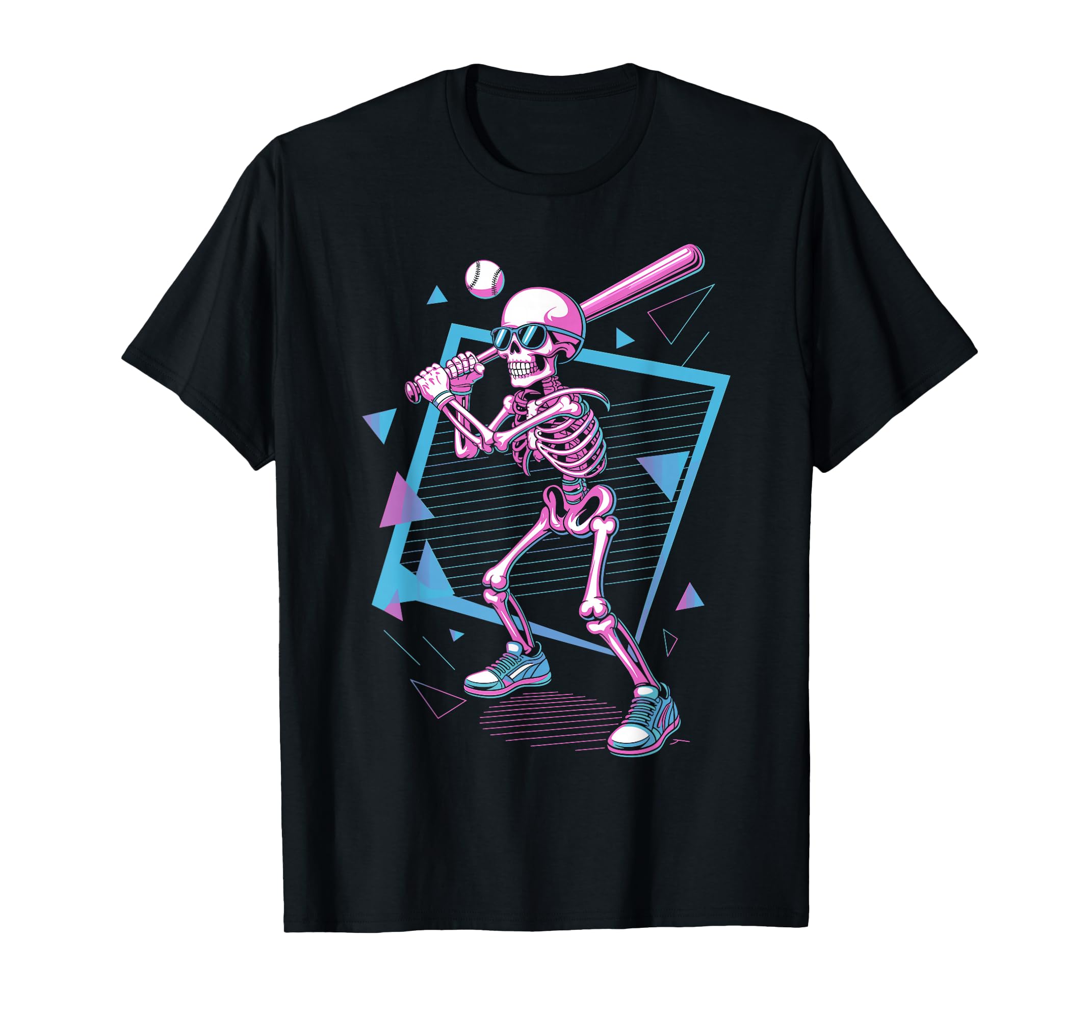 80S Skeleton Baseball Synthwave Batter T-Shirt - Custom Art Print Men Women - T-Shirt, Sweatshirt, Hoodie