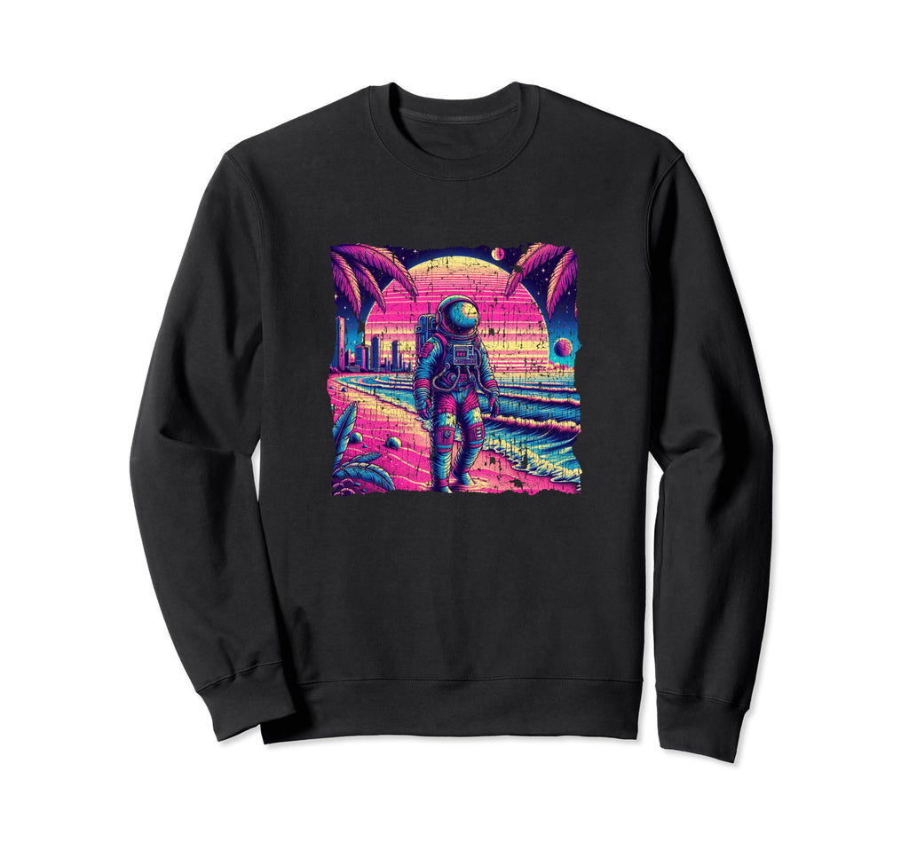 Synthwave Astronaut Beach 80S Sweatshirt - Graphic Print for Adults - T-Shirt, Sweatshirt, Hoodie