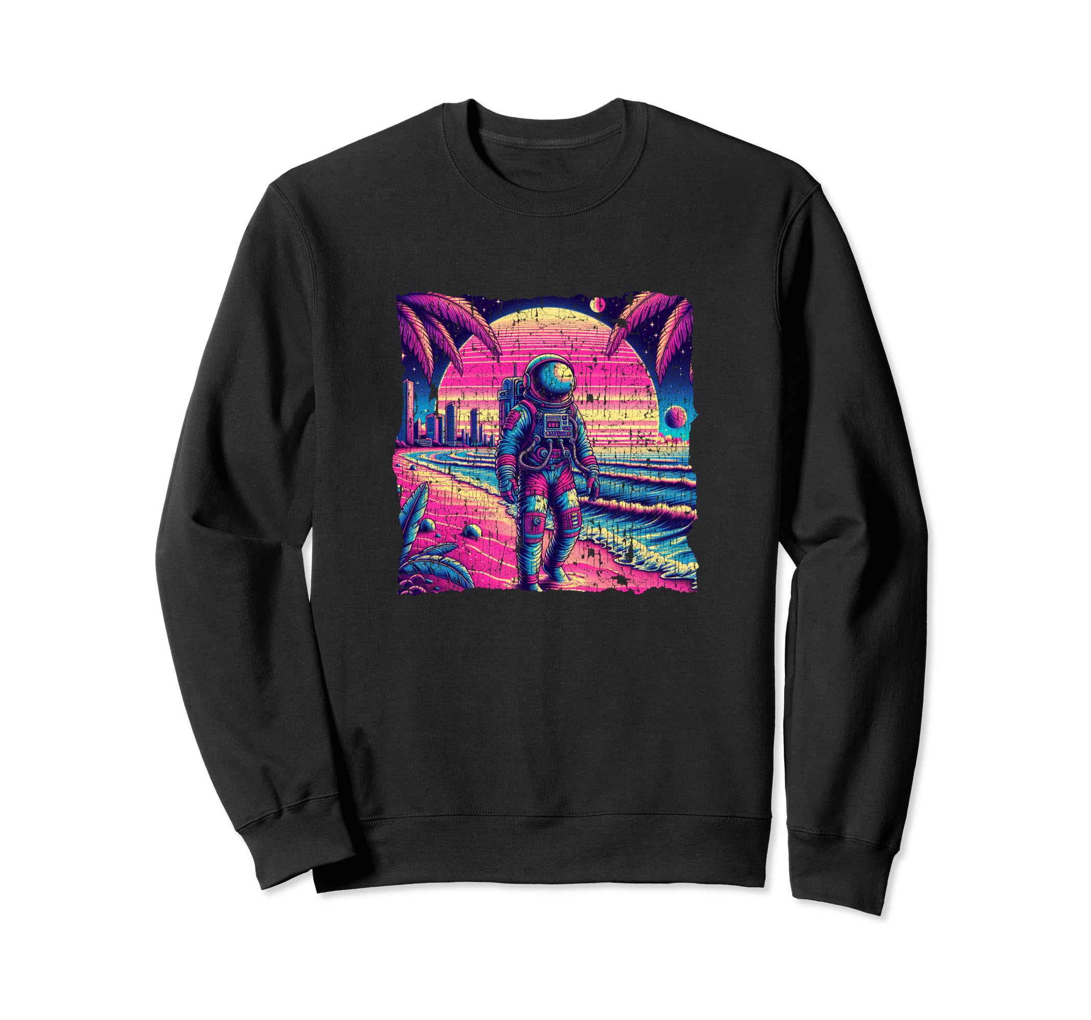 Synthwave Astronaut Beach 80S Sweatshirt - Graphic Print for Adults - T-Shirt, Sweatshirt, Hoodie