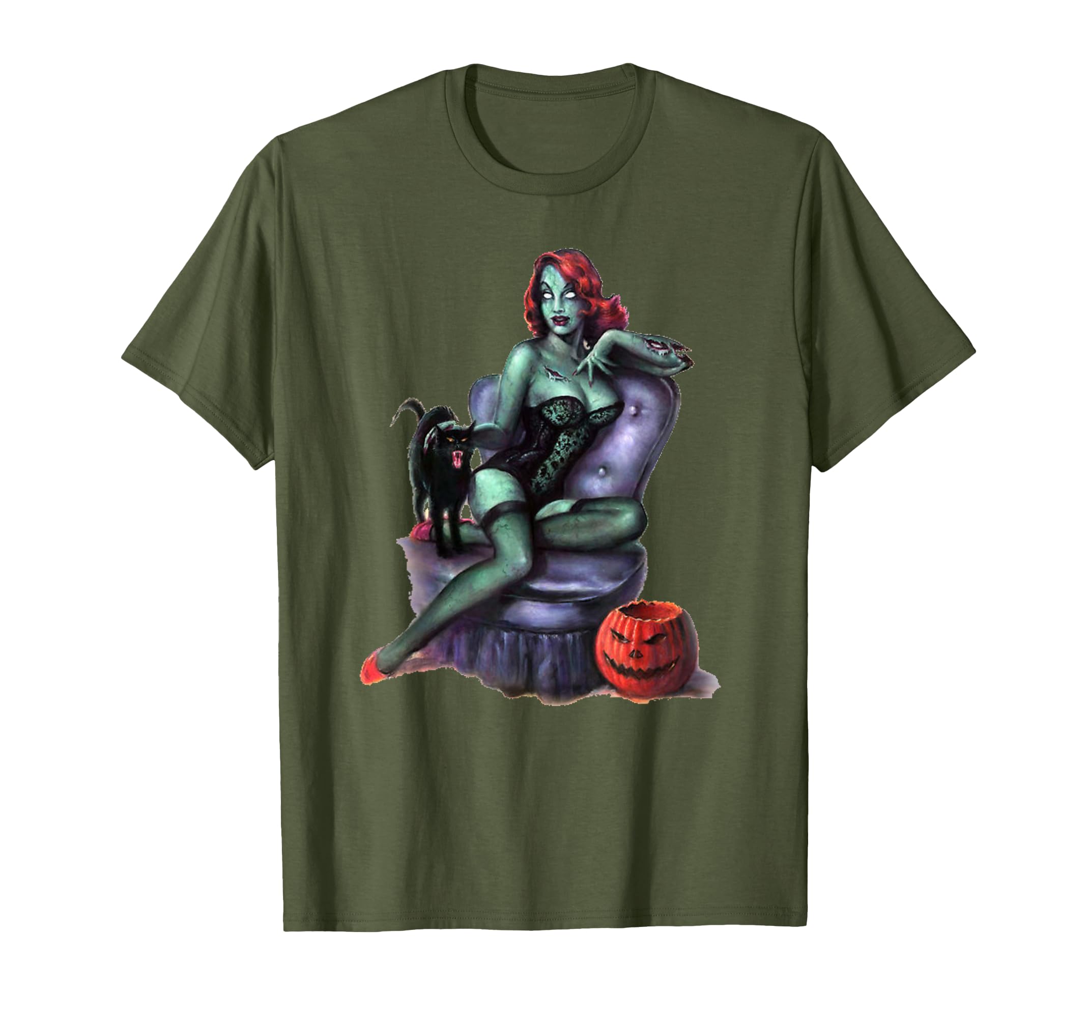 Zombie Pin Up Halloween T-Shirt - Custom Art Print Unisex - T-Shirt, Sweatshirt, Hoodie