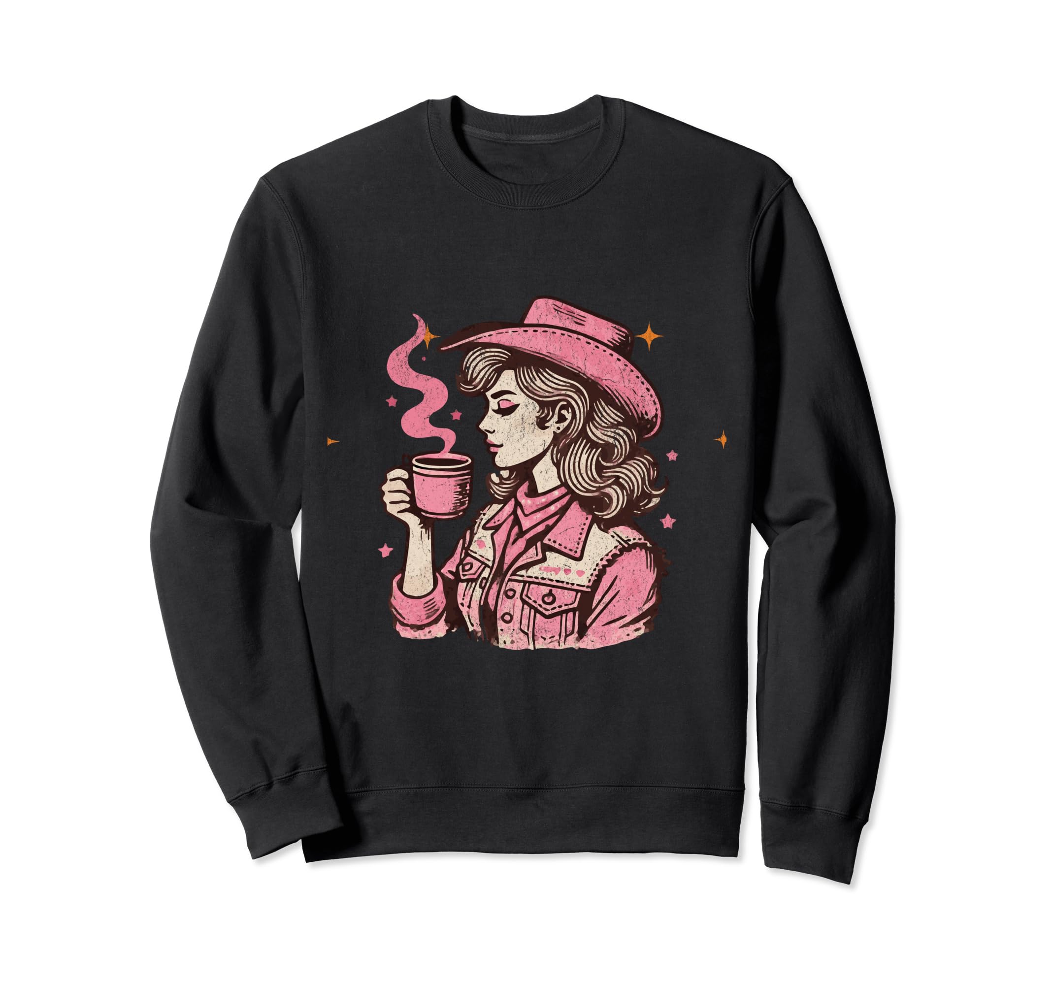 Cowgirl Drinking Coffee Art Sweatshirt - Casual Everyday Wear Men Women - T-Shirt, Sweatshirt, Hoodie