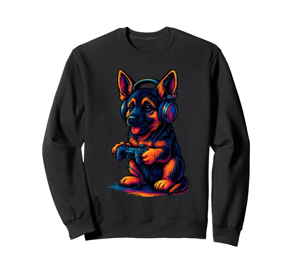 German Shepherd Gamer Gaming Dog Lover Sweatshirt - Novelty Apparel Unisex - T-Shirt, Sweatshirt, Hoodie