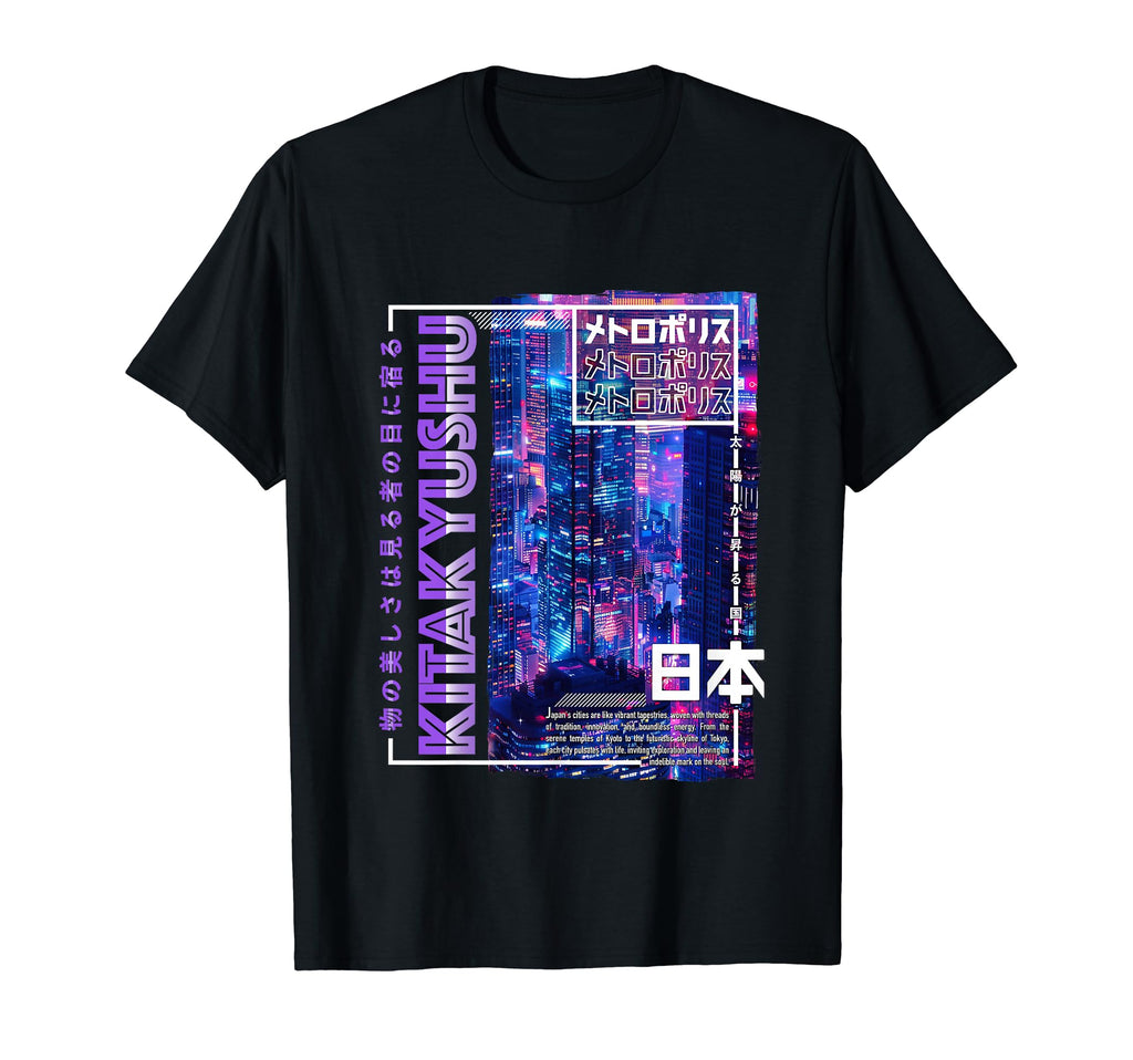 Kitakyushu City 80S Synthwave T-Shirt - Aesthetic Graphic for Adults - T-Shirt, Sweatshirt, Hoodie