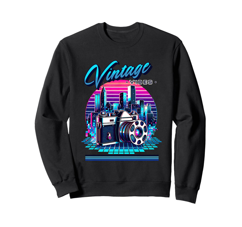 Vibes Old Chool Camera 80S Synthwave Sweatshirt - Unique Graphic for Adults - T-Shirt, Sweatshirt, Hoodie